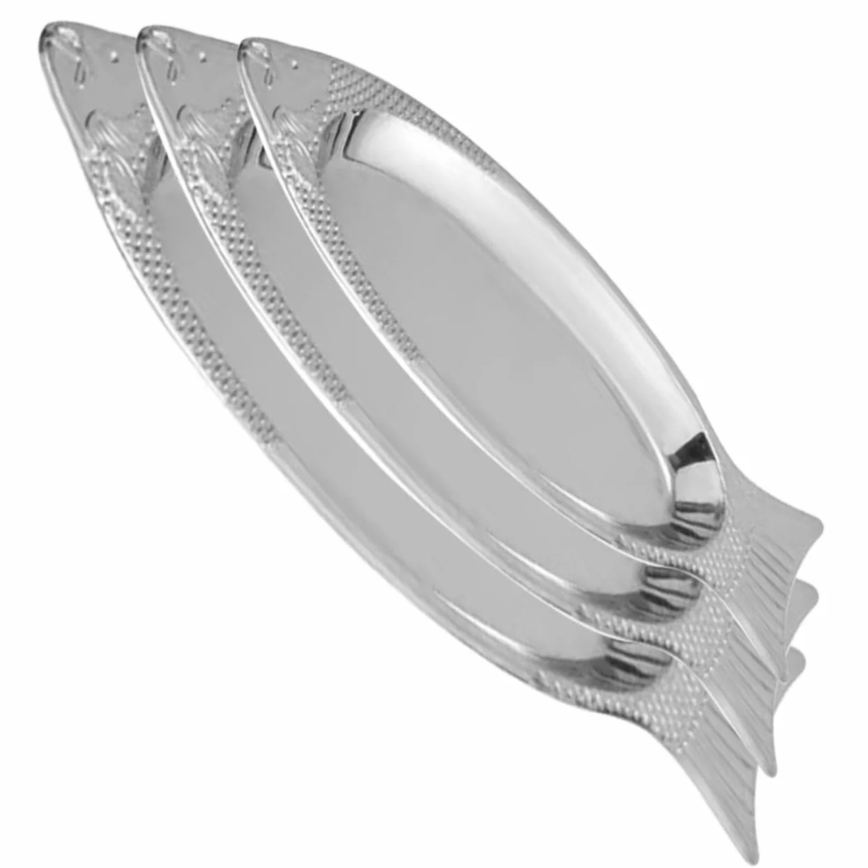 LABRIMP Bandeja de Pescado 3 Piezas de Acero Inoxidable, Apta para Vapor | Acabado Plata, Forma de Pez, Uso en Hoteles y Restaurantes, Diseño Único Superficie Lisa