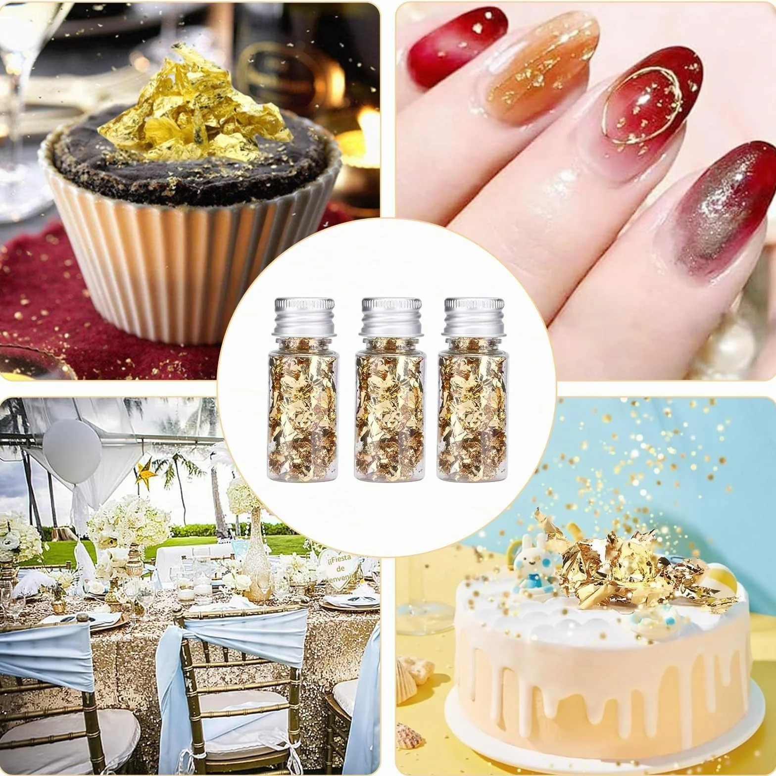 Hojas de Oro Comestibles - Pan Oro para Decorar Pasteles - Manualidades Maquillaje - Copos Lámina Oro para Tartas
