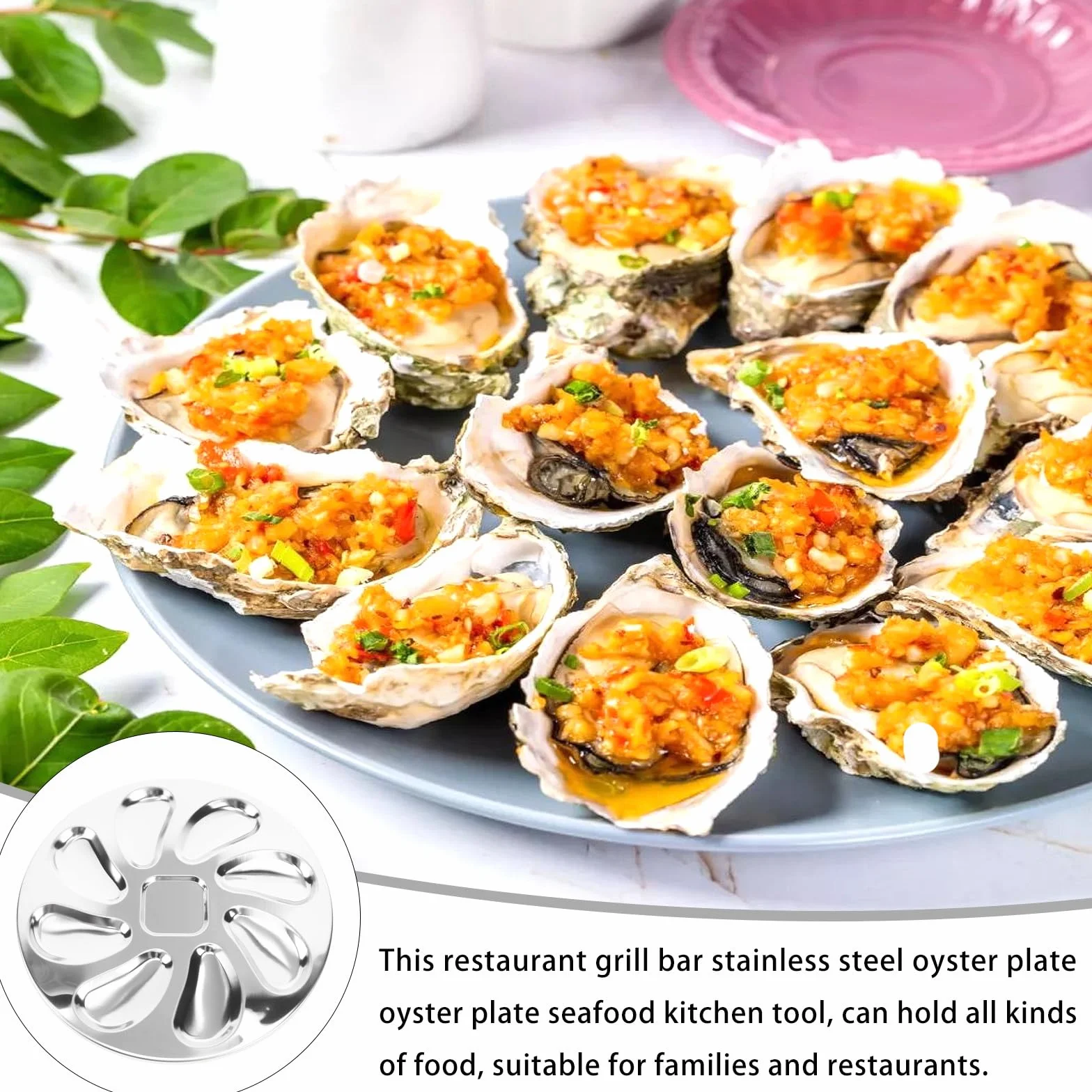 Toyvian Plato de Acero Inoxidable para Ostras 23X23 CM Ranuras Bandeja Plana para Mariscos y Aperitivos Utensilio de Cocina para Restaurante y Uso Doméstico