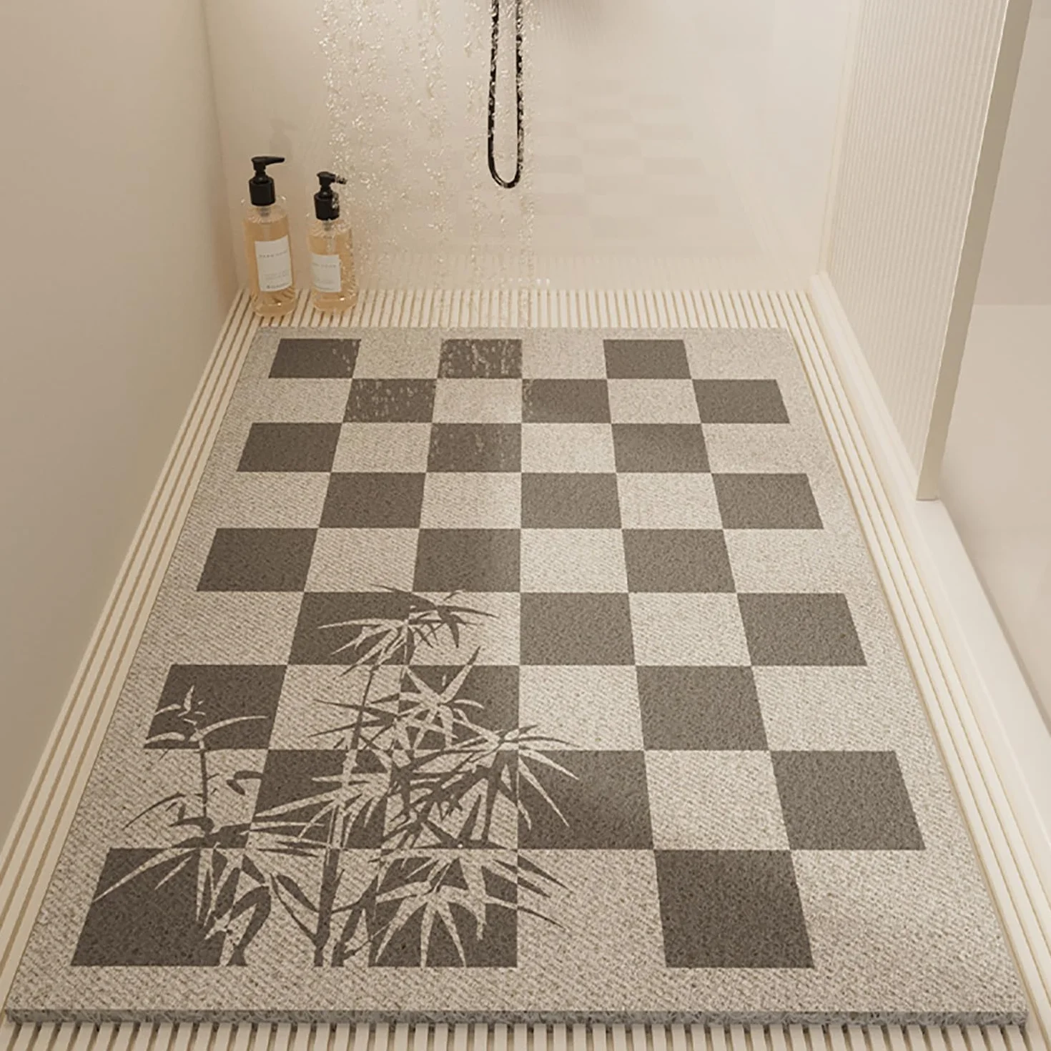 Alfombra Bañera Antideslizante 60x120cm,Alfombra Ducha Antideslizante de Loofah,Alfombrilla Bañera con Orificios de Drenaje,Alfombrilla Ducha Sin Ventosas,Gris