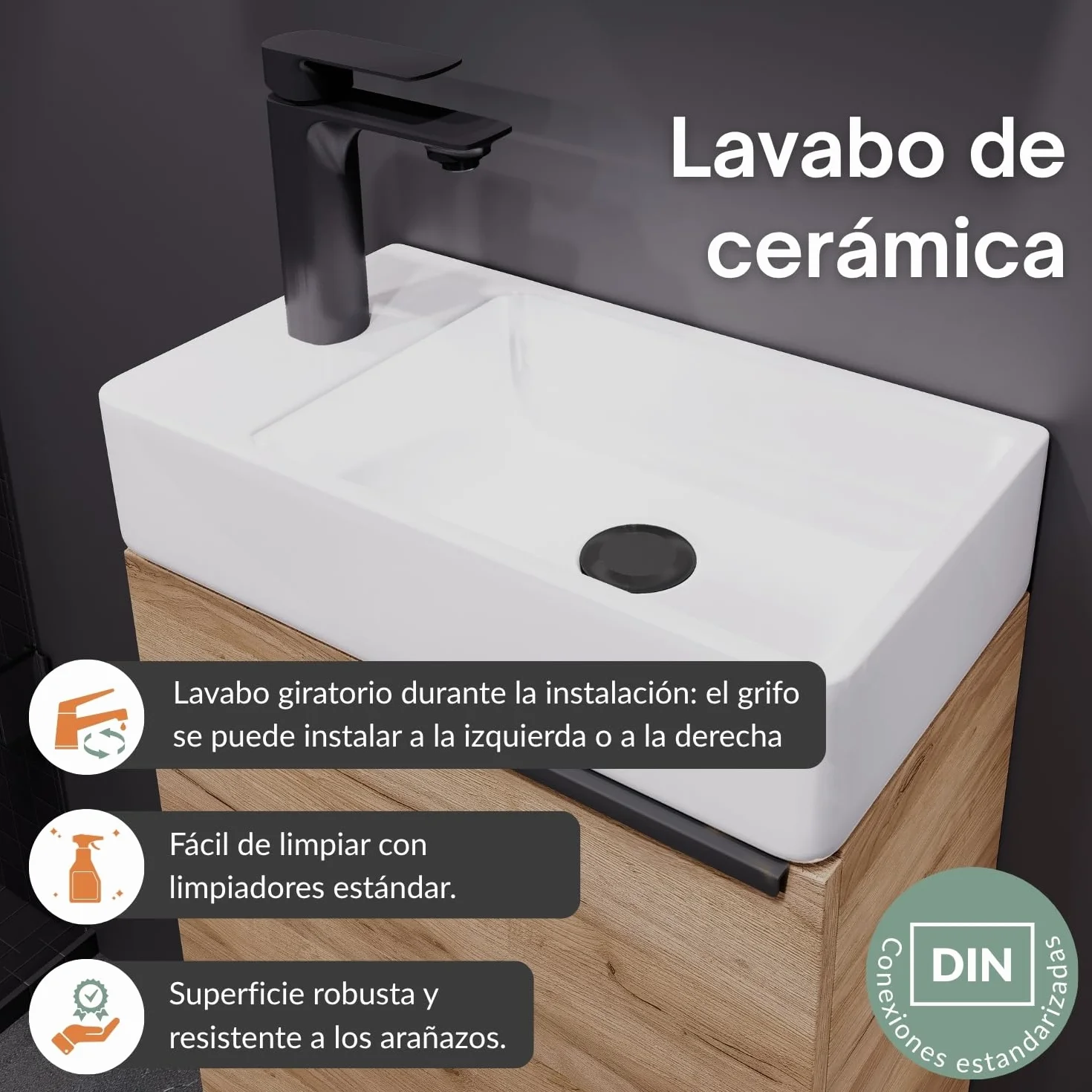 Planetmöbel Mueble Bajo Lavabo con Espejo Set 40 cm Roble Dorado