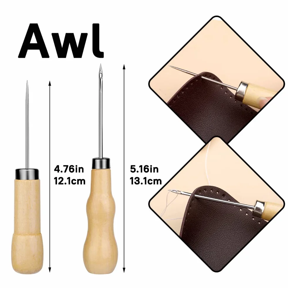 Kit de costura de cuero, kit de reparación de tapicería de costura de cuero, kit de trabajo de cuero con 8 hilos de tapicería, agujas de coser de cuero, kit de herramientas de artesanía de cuero para