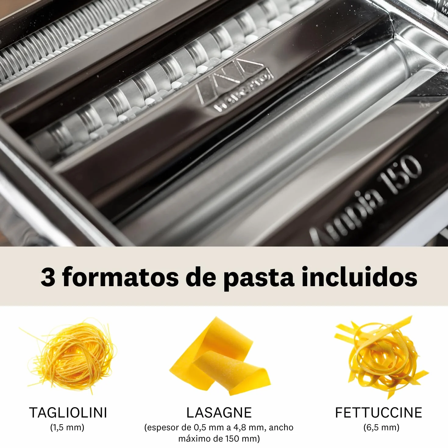 Marcato Ampia 150, Máquina para Pasta, Acero Cromado, Ancho 150 cm, 3 Accesorios Incluidos
