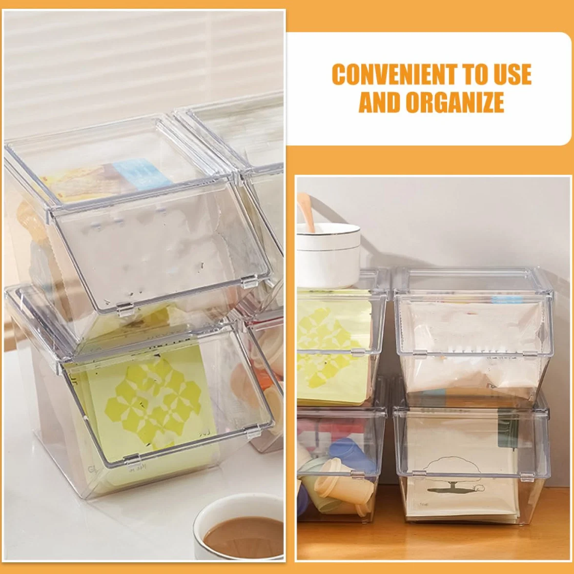 OSALADI Soporte Apilable para Bolsitas de Té y Café 4 Piezas Acrílico Tapa, Caja Organizadora de Sobremesa Grande Capacidad para Paquetes de Azúcar y Condimentos, Adecuado para Cocina