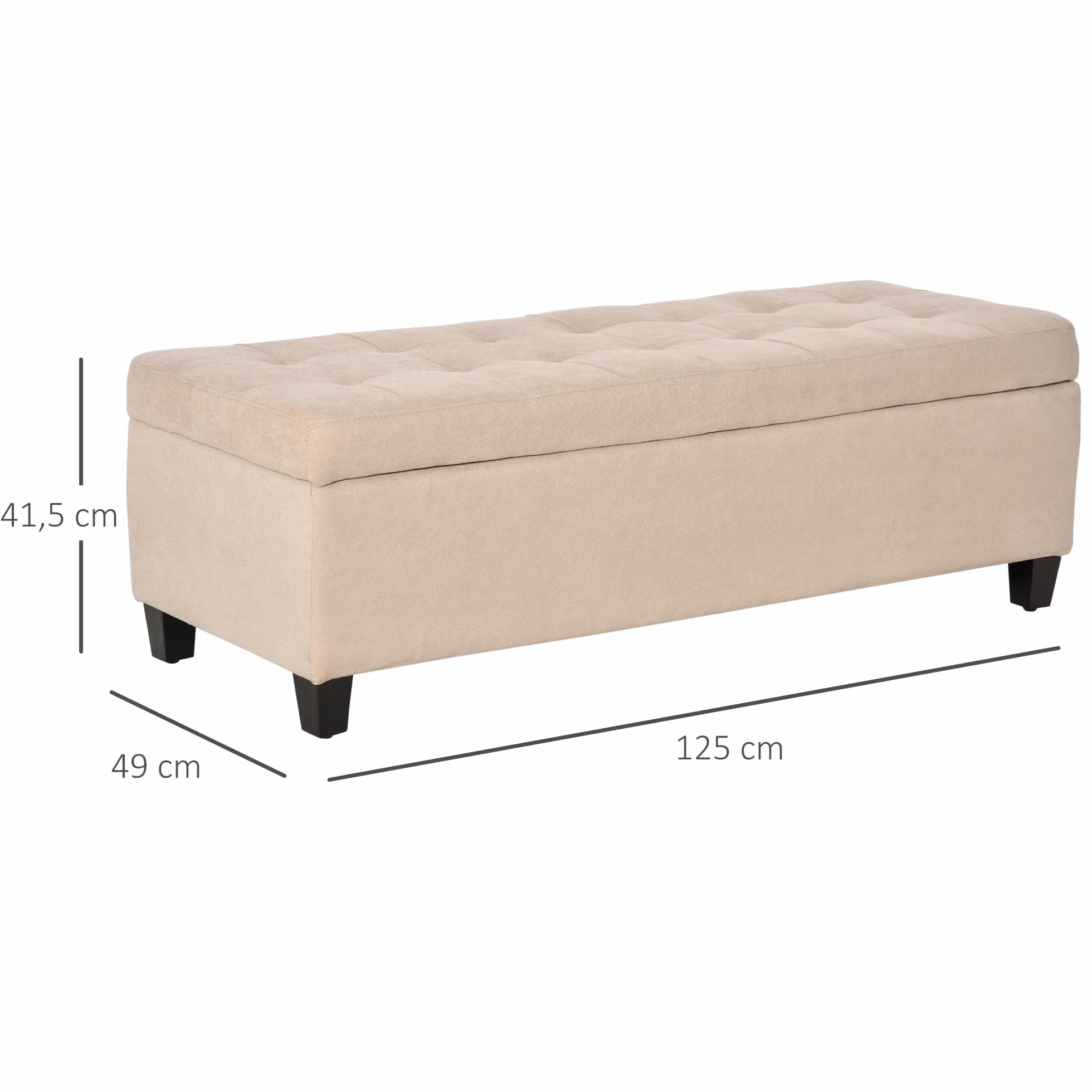 HOMCOM Banco de Almacenamiento Acolchado Puff de Almacenaje Taburete Tapizado en Lino con Tapa Abatible para Salón Entrada Dormitorio Carga 120 kg 125x49x41,5 cm Beige