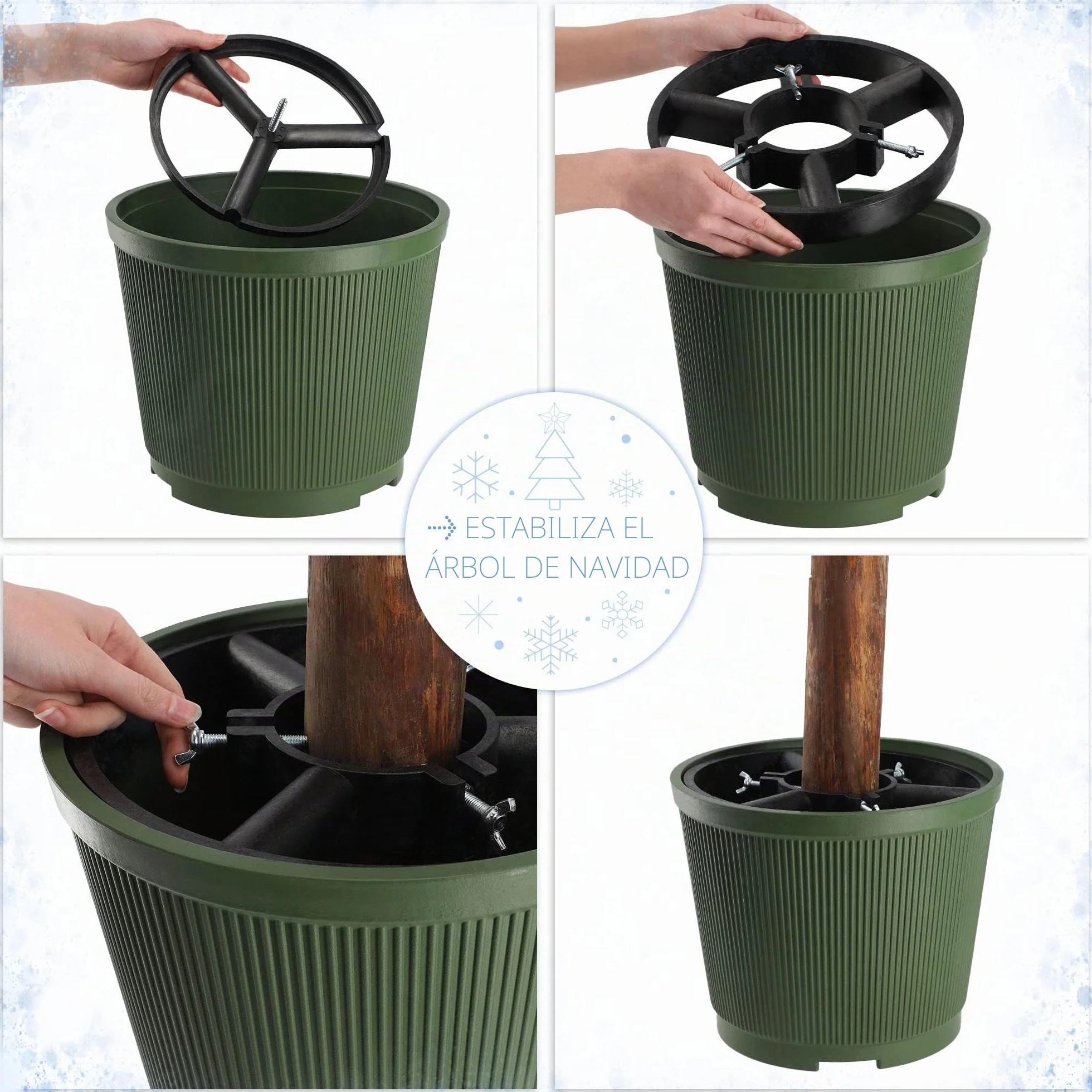 KADAX Soporte para árbol de Navidad, soporte de plástico para árbol de vacaciones, base resistente con depósito de agua para árbol de Navidad real, soporte decorativo para árbol de Navidad (verde, 10