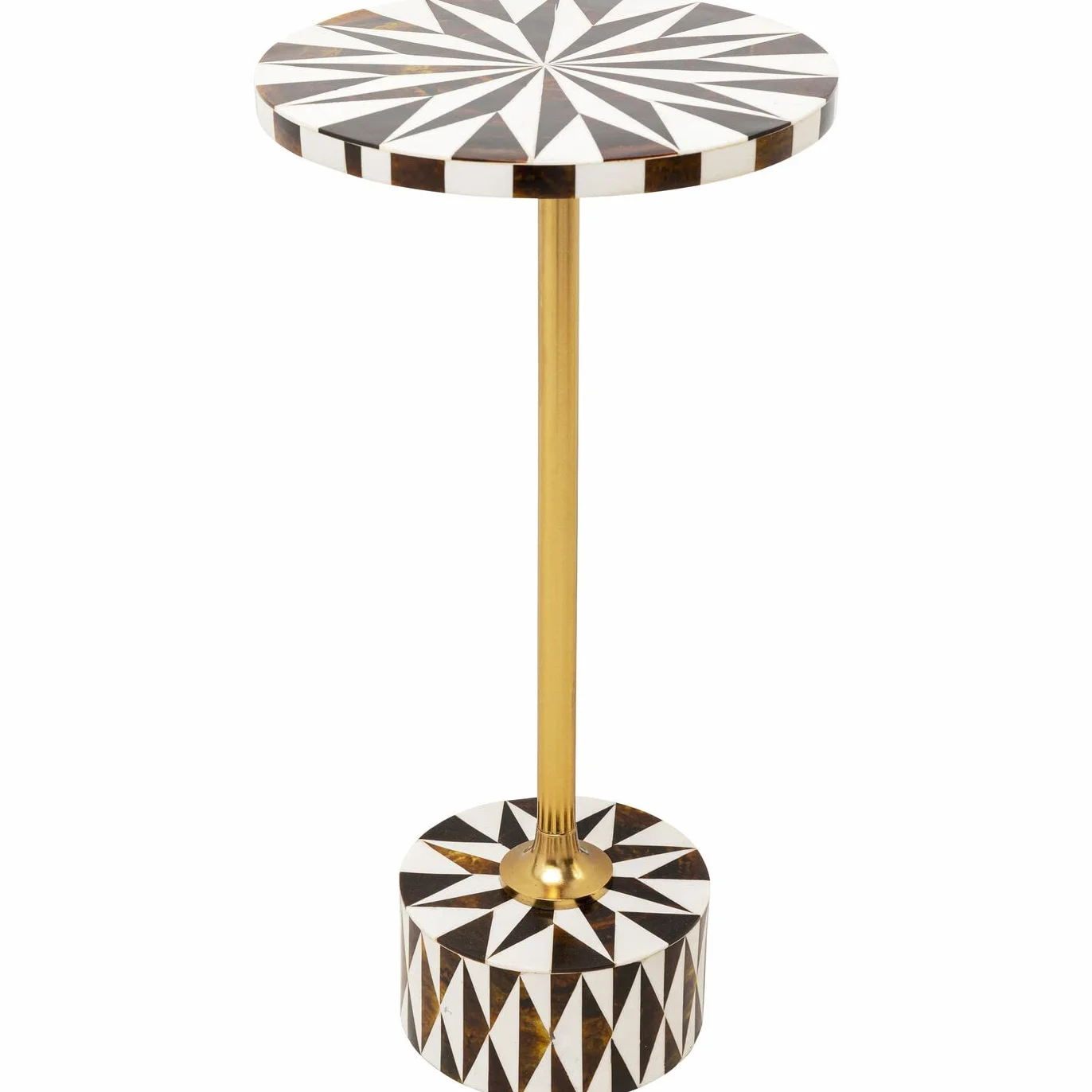 Kare Design Mesa Auxiliar Domero Star, Blanco y Marrón, Acero, Madera, Redonda Diametro 25cm, Moderno, Elegante, Mesa de Centro, Mesita de Noche, Decorativa, Decoración para Salón
