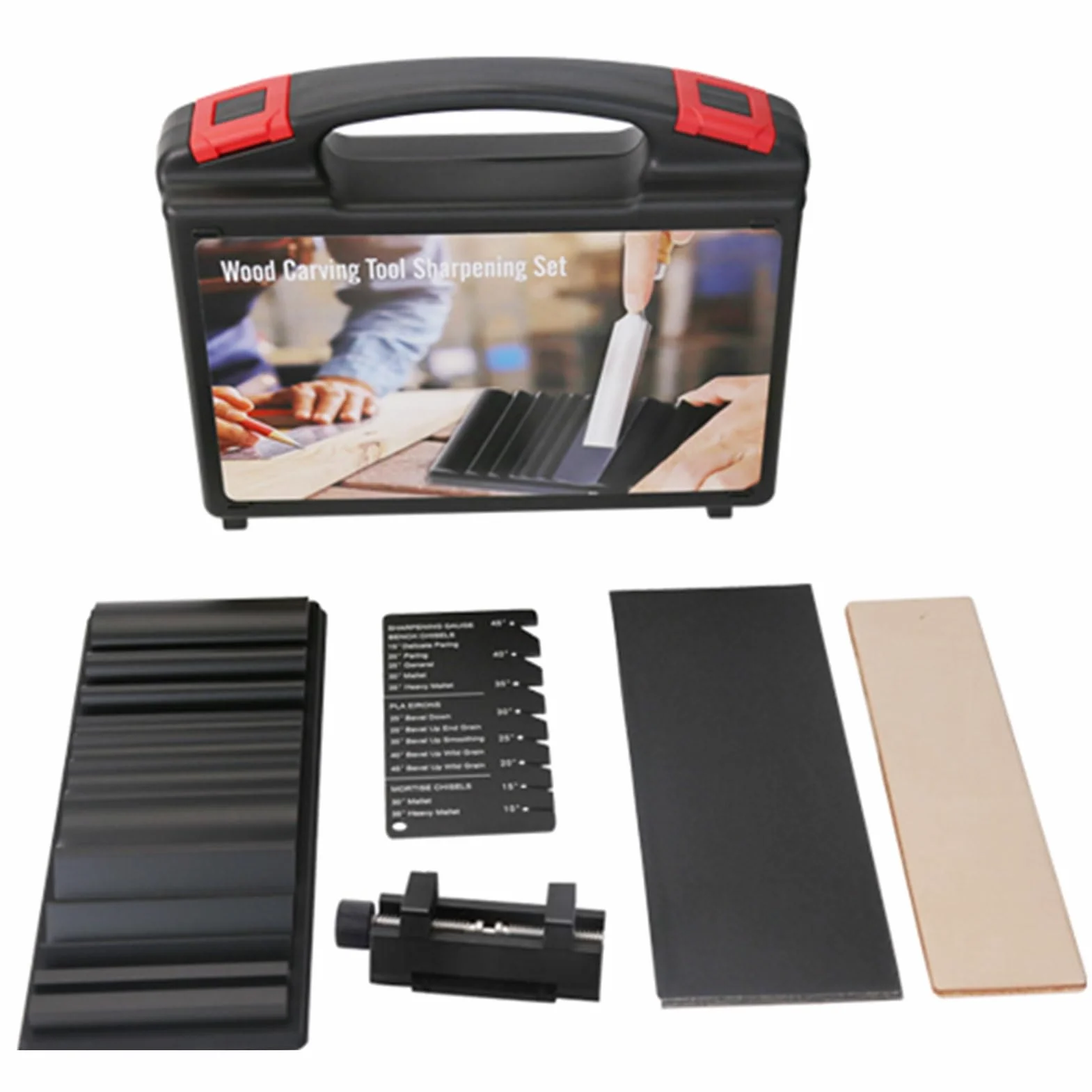 Sorandy Juego de Herramientas de Afilado para Carpintería, Herramientas Manuales de Guía para Tallado en Madera con Afilado Preciso y Guía de ángulo Ajustable, Caja de Almacenamiento, Ideal para