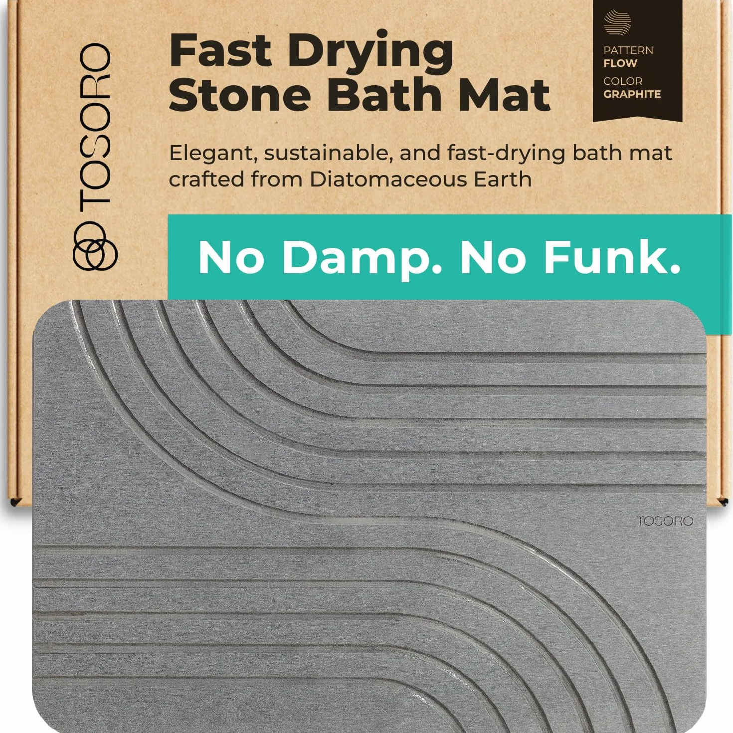 TOSORO Alfombrilla de baño de Piedra, Alfombra Antideslizante de Tierra de diatomeas para Ducha, Secado rápido y Absorbente, diseño Elegante y Moderno, fácil de Limpiar, 60 x 38 cm, Color Grafito