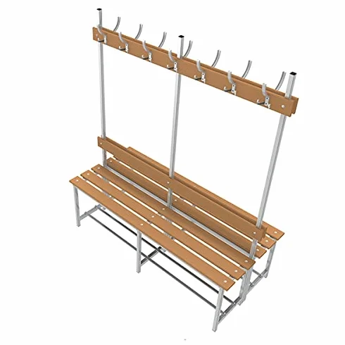 Banco Vestuario Desmontado. Estructura Metálica Gris - Asiento Doble Madera Pino Barnizada. Dim: 1758 mm x 1500 mm x 680 mm