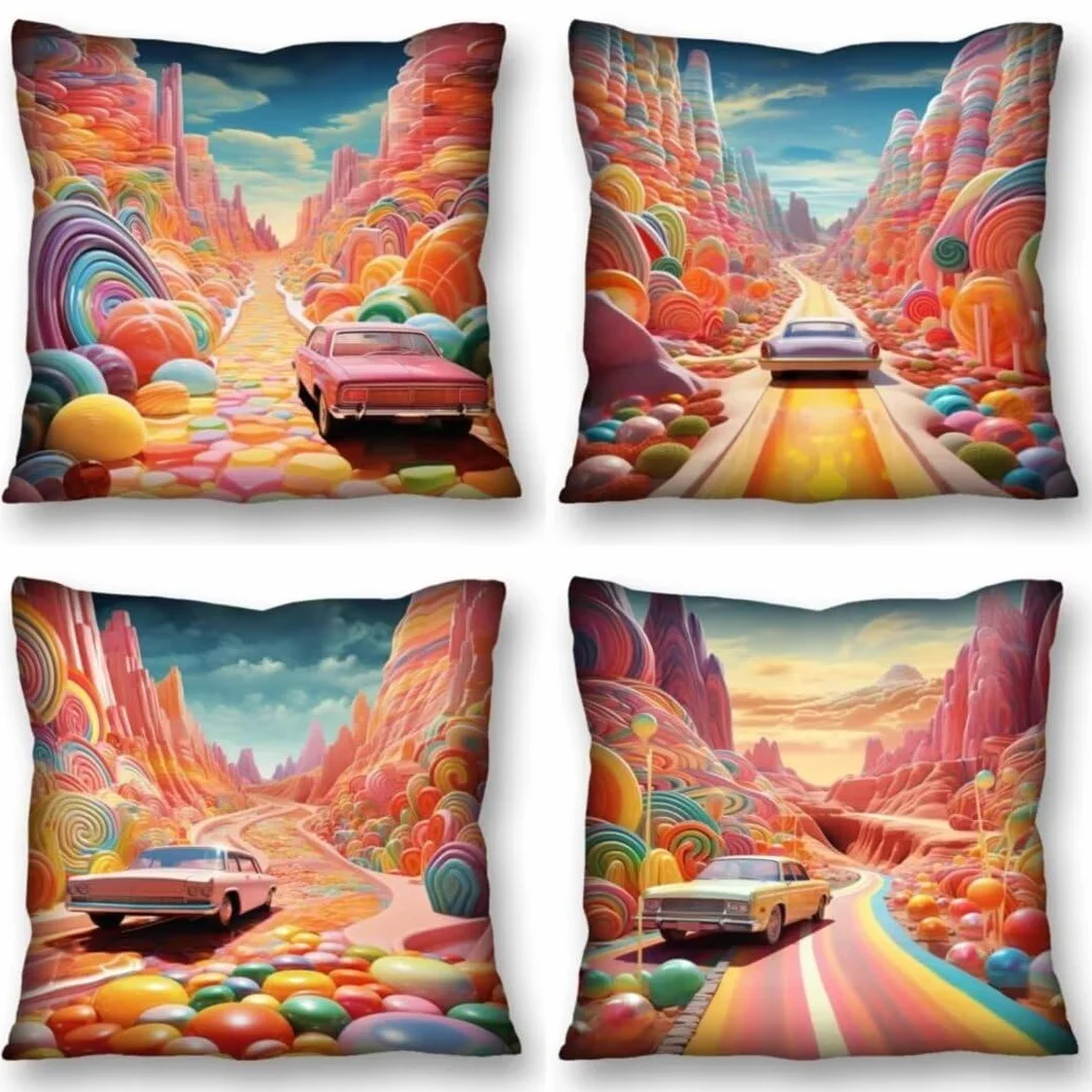 Juego de 4 Fundas de Cojines 70x70 cm Cojines dulce auto Funda Cojin Cuadrados de Lino Fundas Cojines Sofá Cojines Decorativos para Salón Sofá Dormitorio Coche Jardín Silla Decoración del Hogar