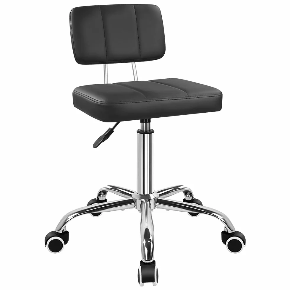 FURWOO Silla de Oficina Cuadrada Minimalista con Respaldo, Taburete Giratorio de 360 Grados con Ruedas Silla Ajustable en Altura Adecuada para Trabajo en casa Taller tareas o SPA Color Negro