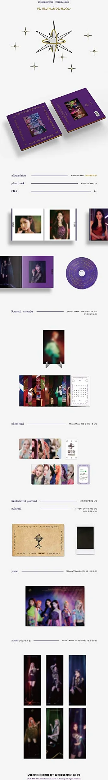 EverGlow 'Reminiscence' 1st Mini Album CD+72p PhotoBook+2p Postcard-Calendar with 1ea Holder+1p PhotoCard+Message PhotoCard Set+Tracking KPOP Seaeled
