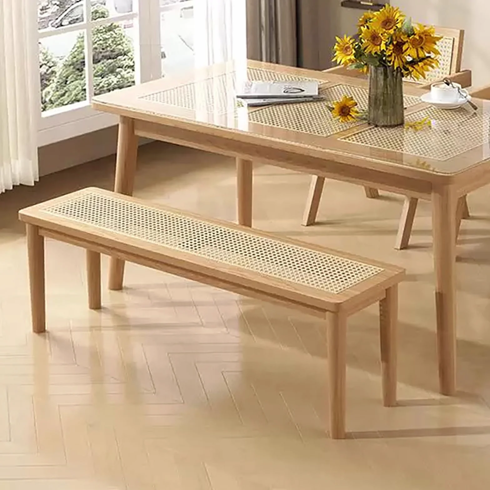 Banco de Entrada de Madera de Ratán Banco de Comedor Madera de 2 Plazas para Dormitorio Entrada Comedor.(Original Wood,80x30x45cm)