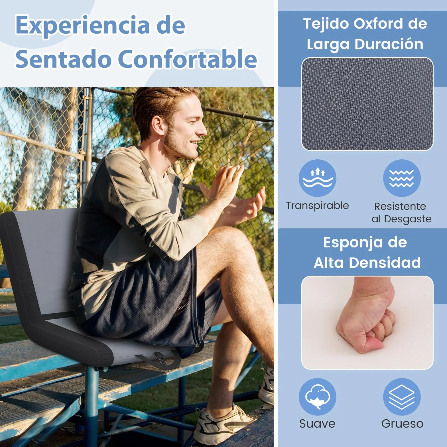 GOPLUS Silla de Suelo Plegable, Asiento de Estadio Portátil con 6 Posiciones de Reclinado, Asa Portátil, Cómodo Cojín, Silla Reclinable con Respaldo, para Eventos Deportivos, Camping