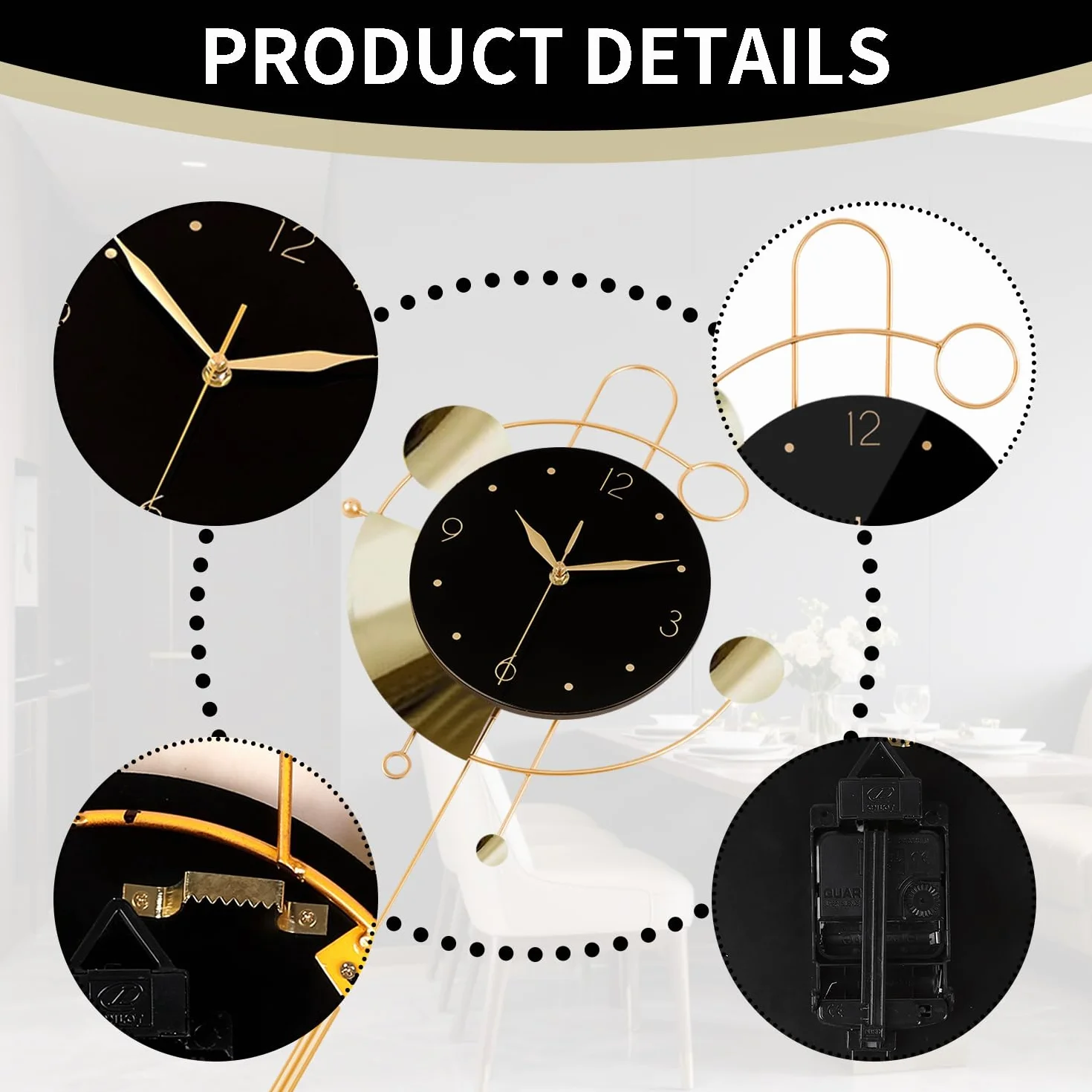 Reloj de pared con péndulo, silencioso, sin tictac, funciona con pilas, modernos relojes de pared grandes para sala de estar, dormitorio, granja, oficina, cocina, decoración de pared para el hogar