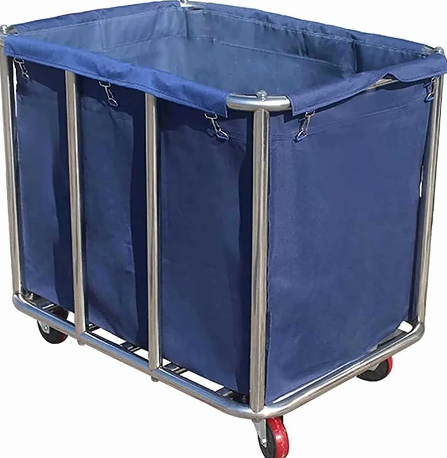 Carro de lavandería grande comercial de acero inoxidable con ruedas, para el hogar y hotel, 400 L, capacidad de carga de 120 kg, 90 x 65 x 80 cm (azul)