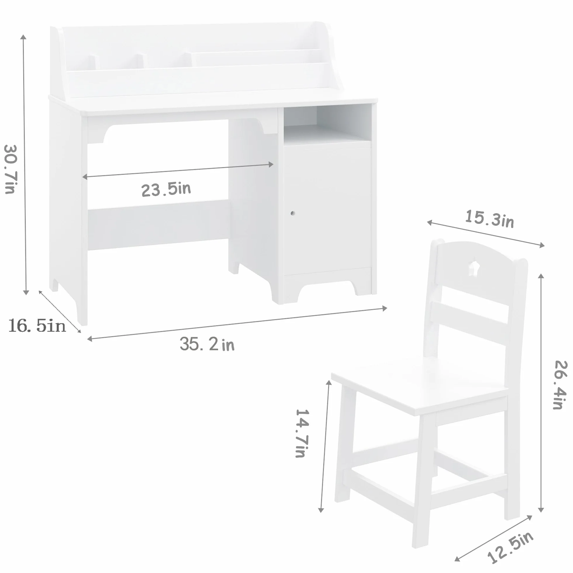 Garvee Escritorio de estudio para niños con silla, mesa de estudio de madera para niños con cabaña y armario de almacenamiento para niños y niñas de 3 a 12 años, escritorio de escritura para