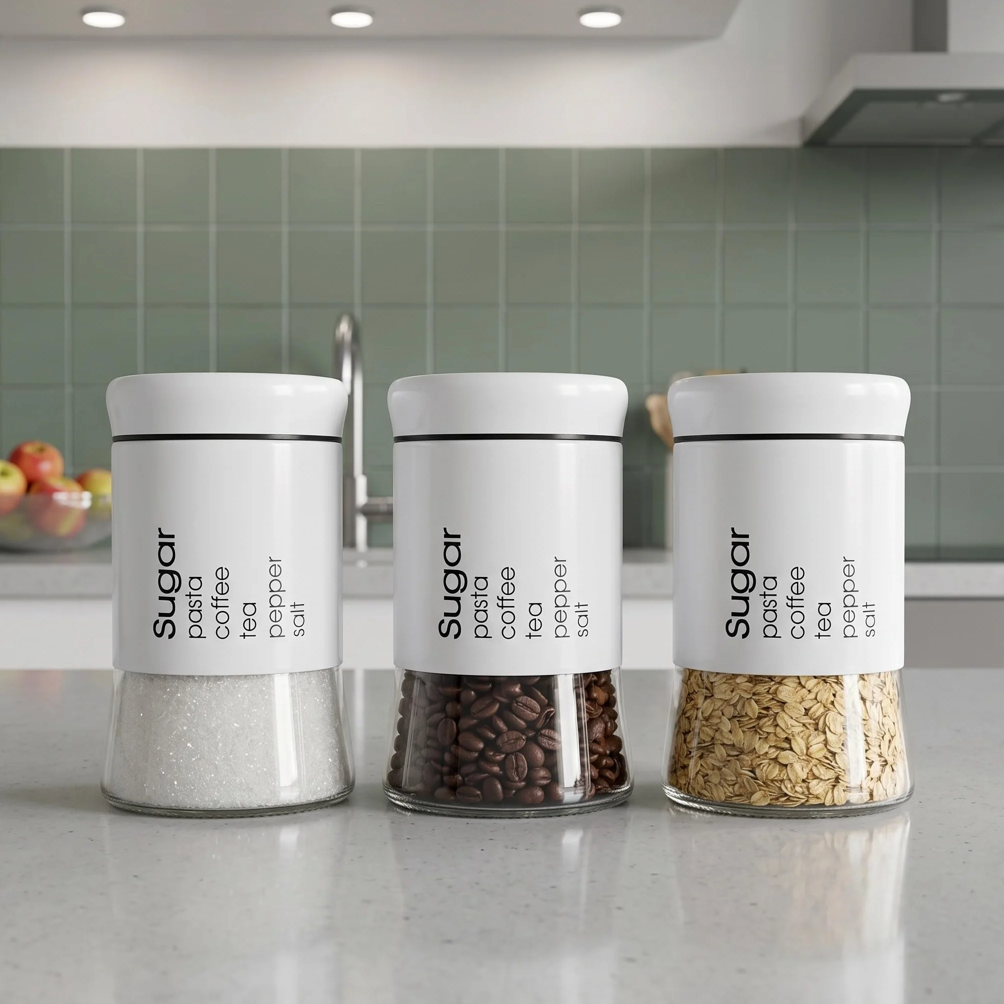 OUNONA 3 tarros de cristal de 600 ml con boca ancha, herméticos, con tapa, ideales para almacenar alimentos secos, té y café. Organizadores de despensa lavables y reutilizables, perfectos para