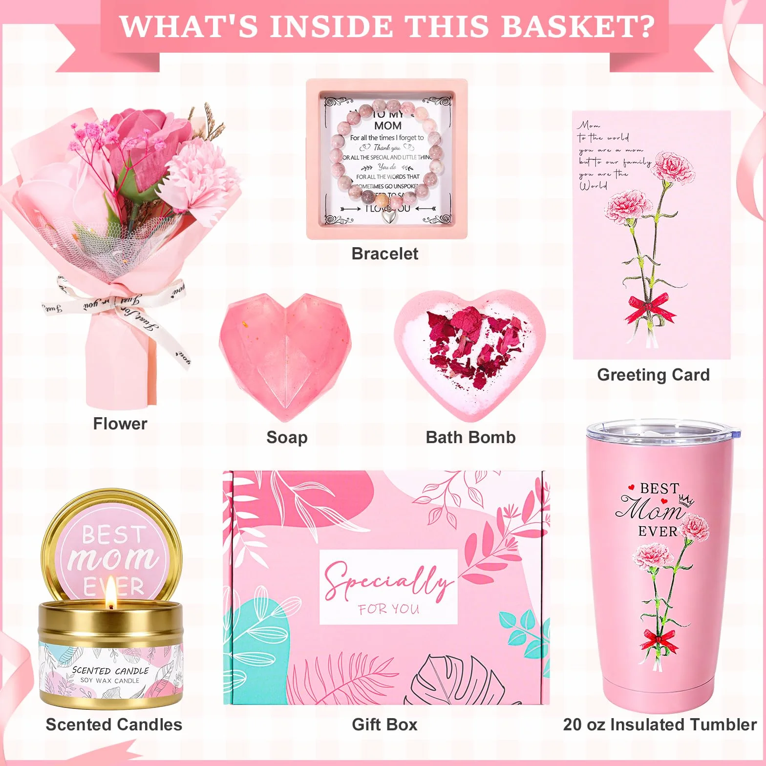 Regalos para mamá, regalo único de cumpleaños, día de la madre, regalo de agradecimiento para mujeres, juego de cesta de regalo para madre de hija e hijo, regalo de agradecimiento para madre de