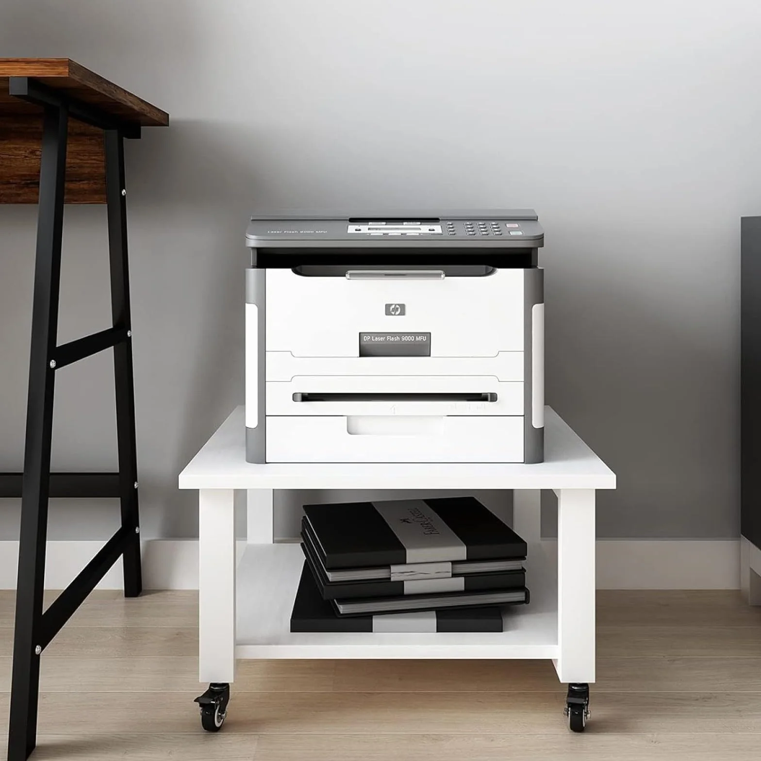 Mesa para Impresora de 2 Niveles con Ruedas 50x50x30 cm Soporte para Impresora Móvil de Madera y Metal Blanco