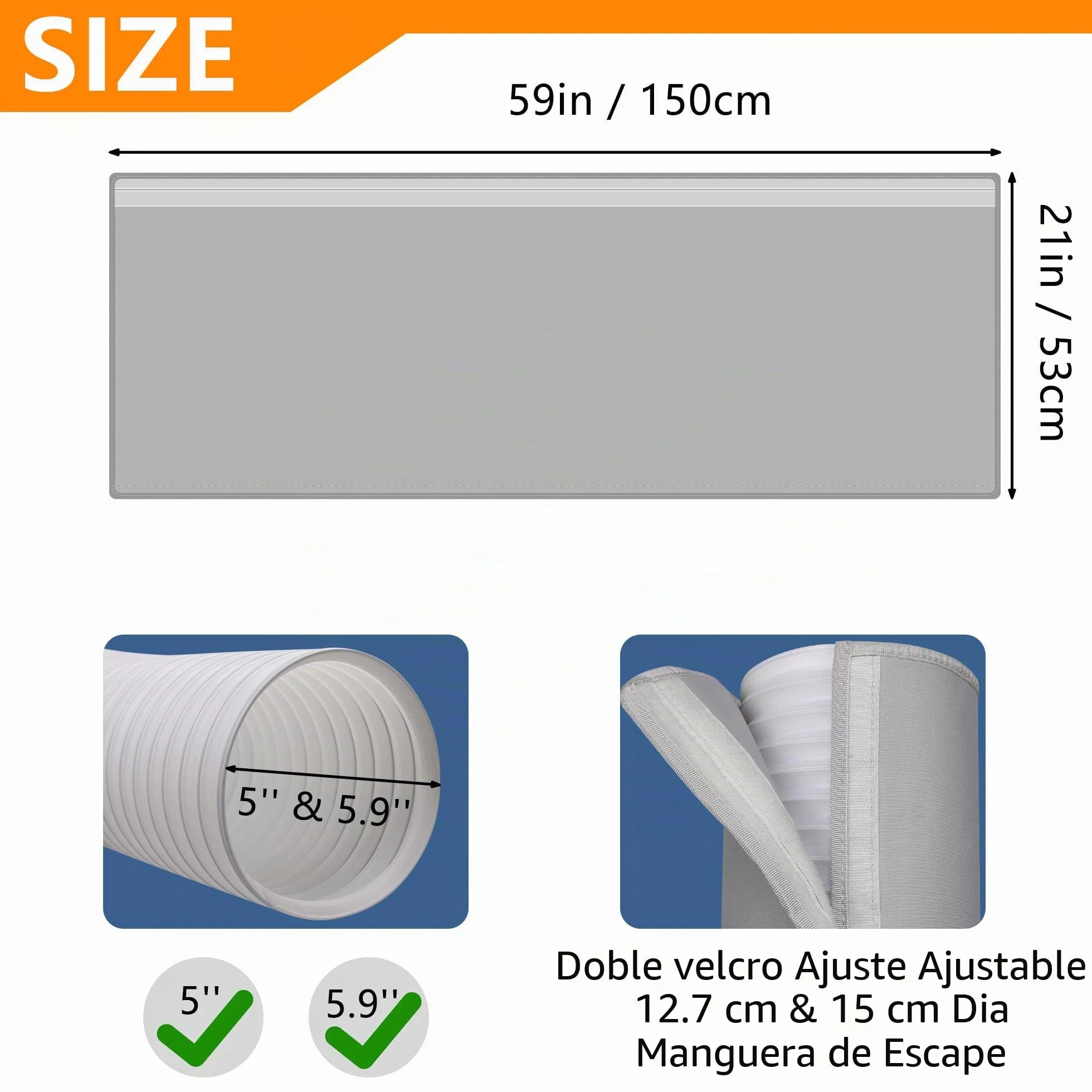 Funda de aislamiento portátil para manguera de aire acondicionado, cubierta aislada 5-5.9 pulgadas, 3 correas