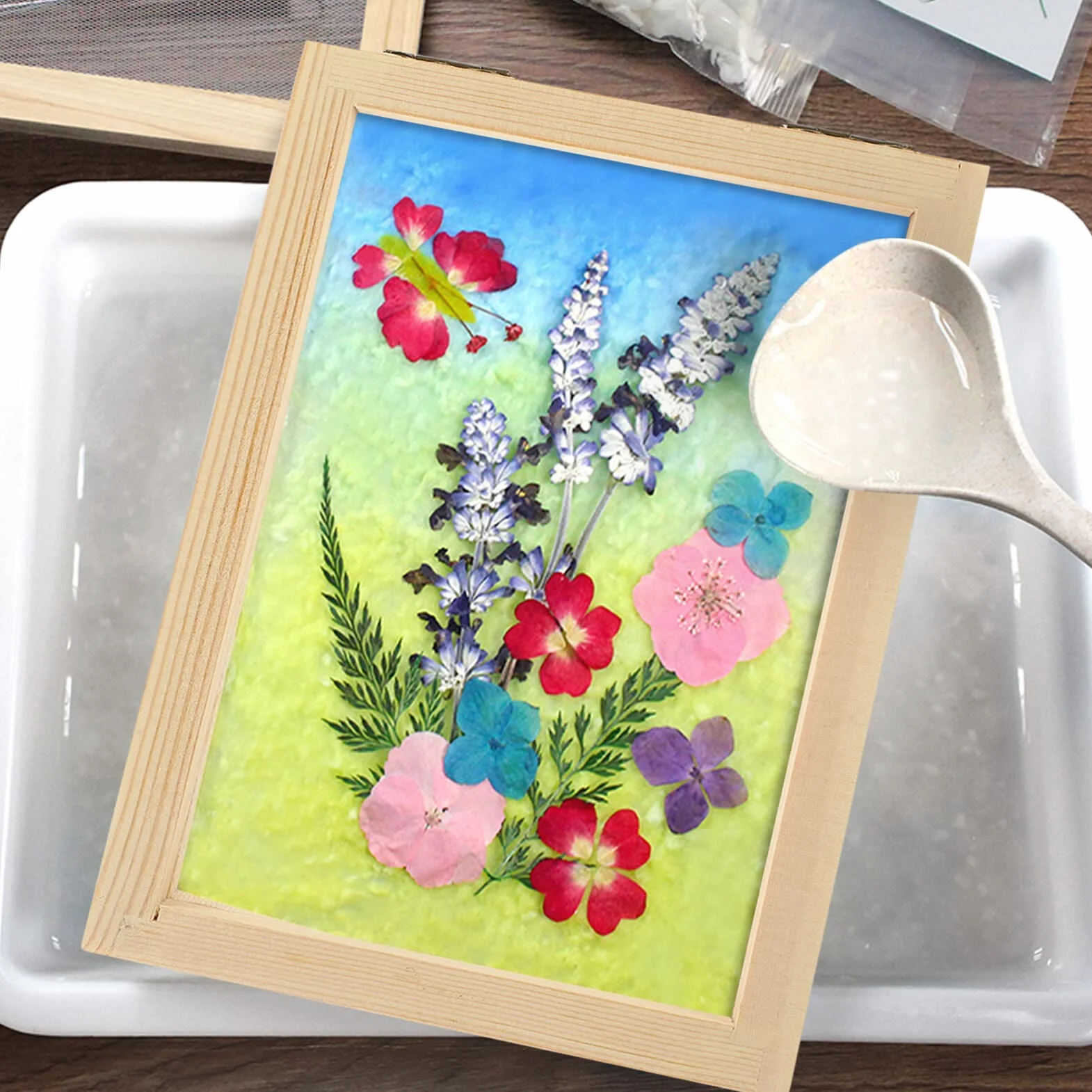 DEARMAMY Marco de Madera para Fabricación de Papel Reciclado 7.08x4.92 Pulgadas Kit de Manualidades con Malla Resistente