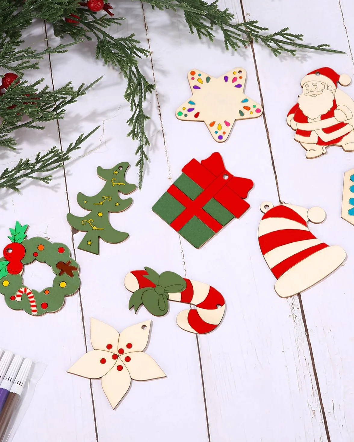 410 Piezas Decoración de Árboles de Navidad de Madera Colgantes