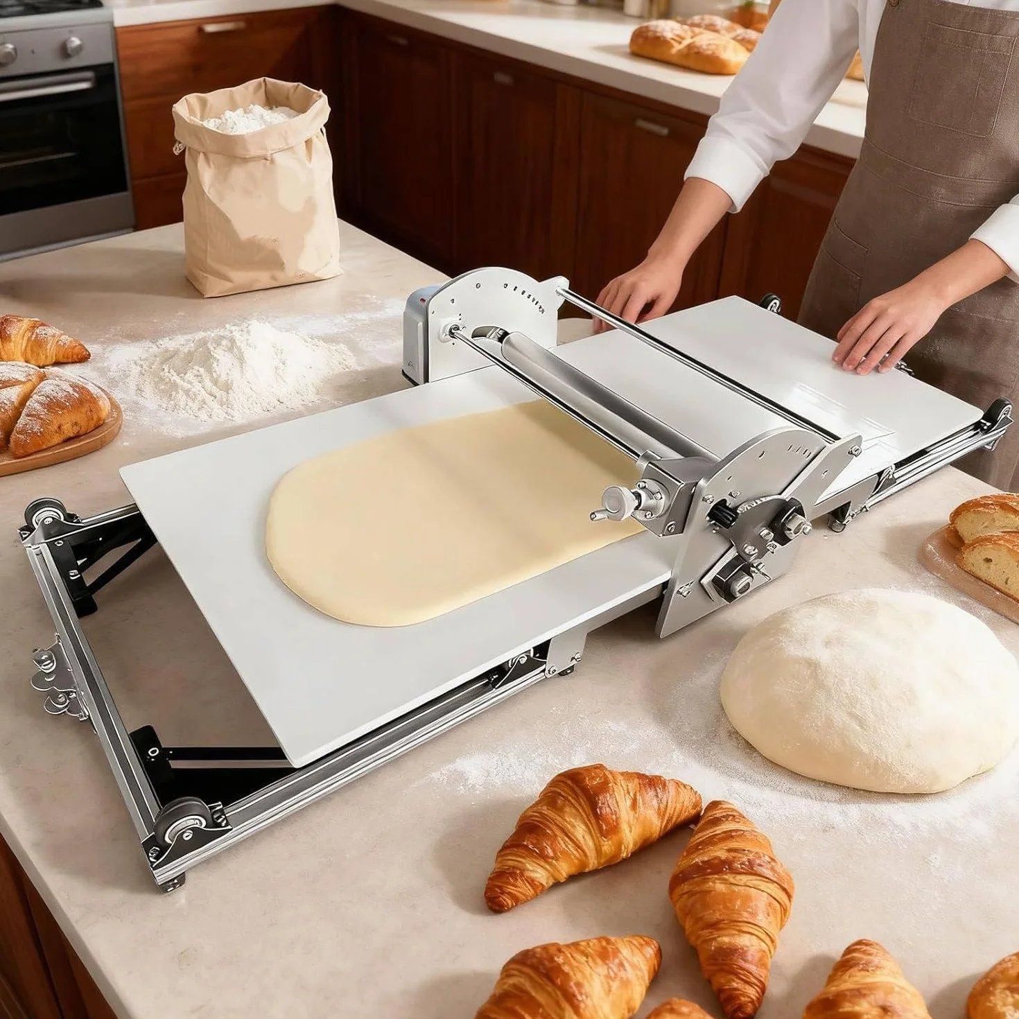 Laminadora de Masa eléctrica Plegable, laminadora de Pasta Plegable, laminadora Manual de Masa, laminadora de Masa eléctrica de Acero Inoxidable, para Uso doméstico y Comercial.