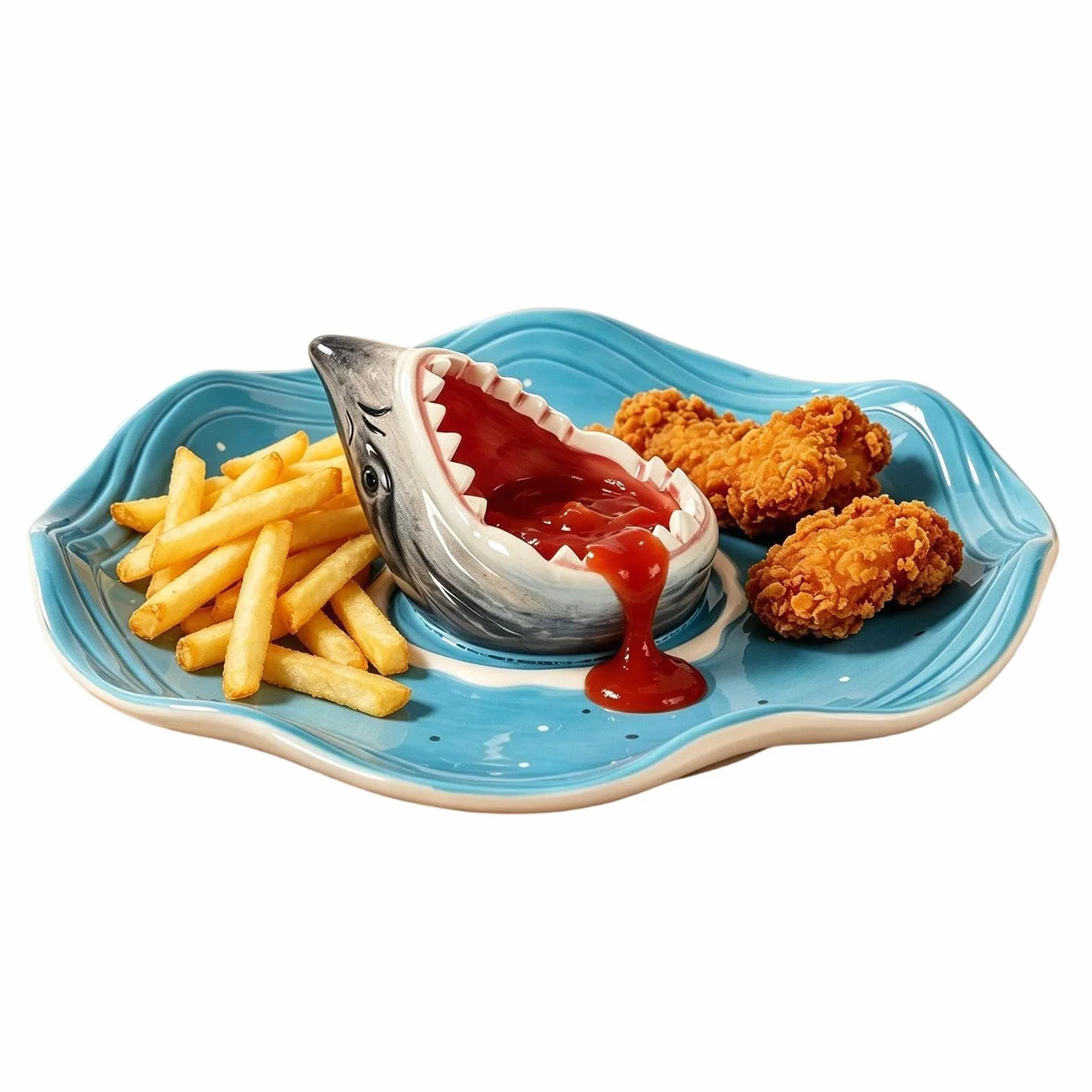 Genérico Plato de Sushi Tiburón Compartimento de Cerámica para Salsa | Bandeja Aperitivos de Cerámica Para Tabla de Charcutería, Tacos, Pescado, Queso, Hamburguesa, Salsa,