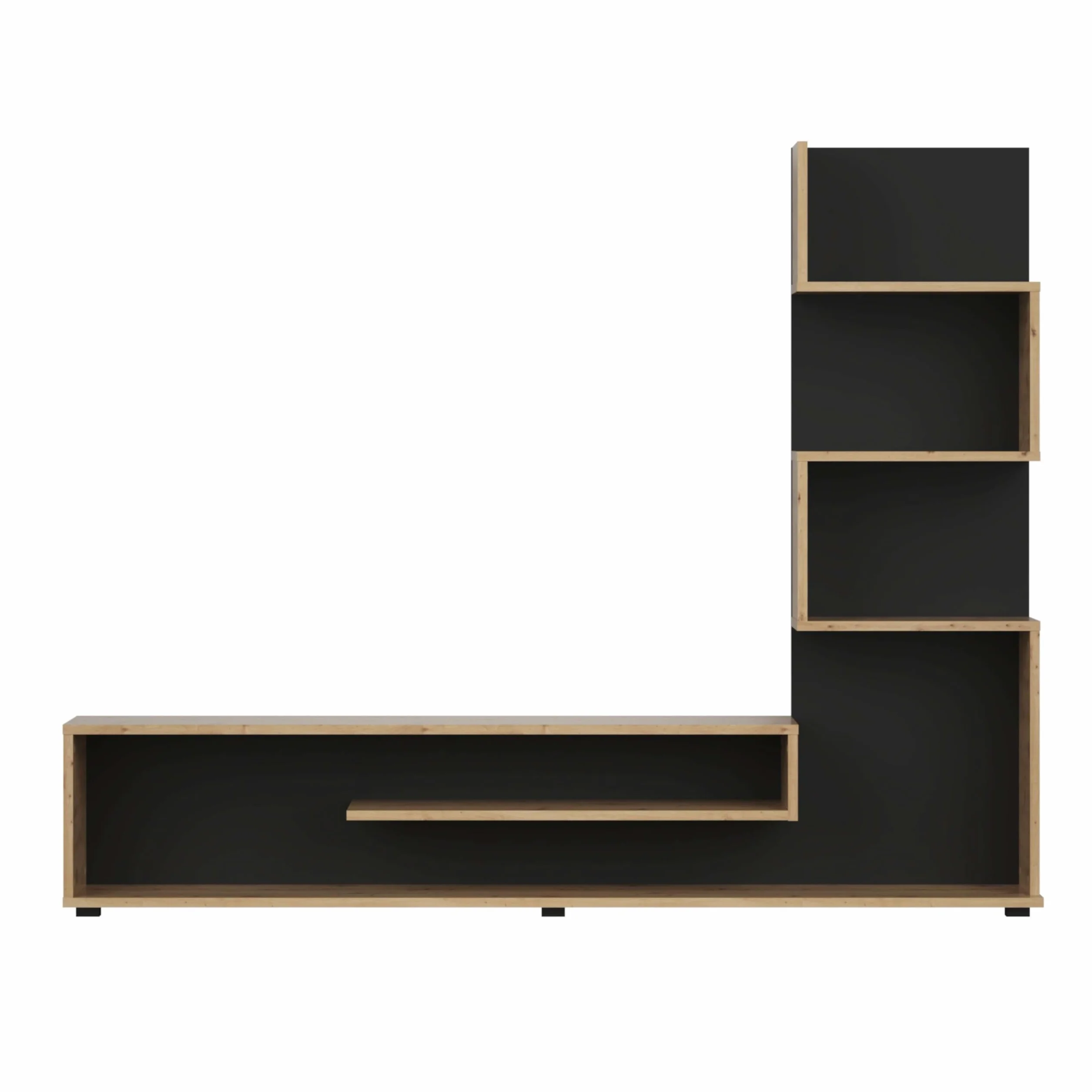 Miroytengo Módulo de TV para Salón Comedor Snake Estilo Industrial en Color Roble Artesano y Negro con 4 Estantes 160x130x29 cm