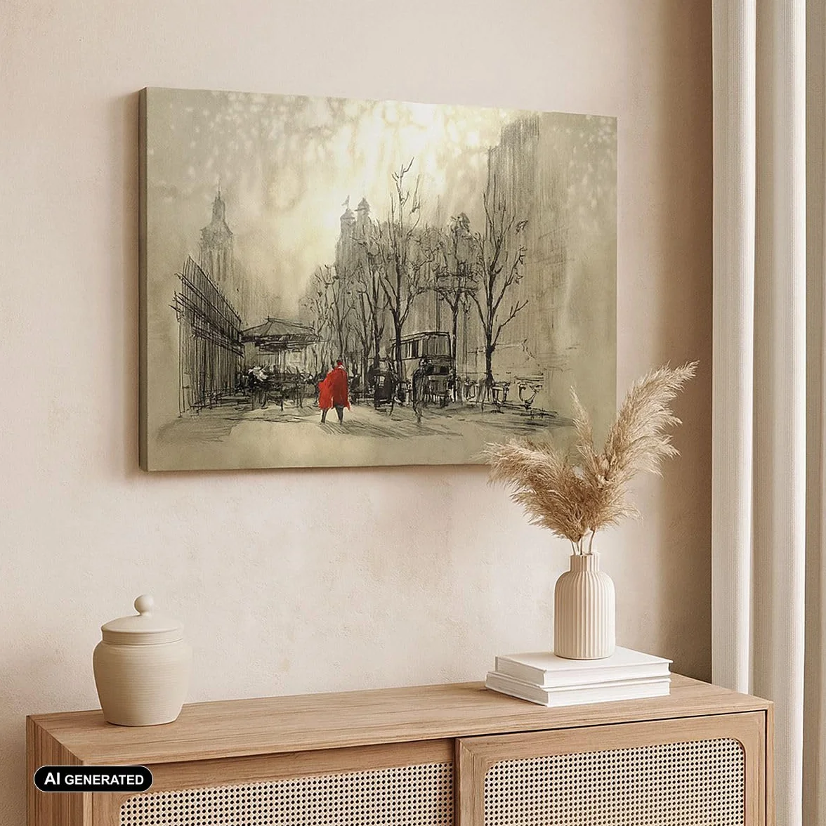 Cuadros Decoracion Salon ciudad mujer amante Lienzos decorativos 120x80cm Cuadro Sobre Lienzo Moderno Dormitorio Cocina Cuadros Pared Imágenes Wall Art Prints Decor Canvas Grande XXL AA120x80-3190
