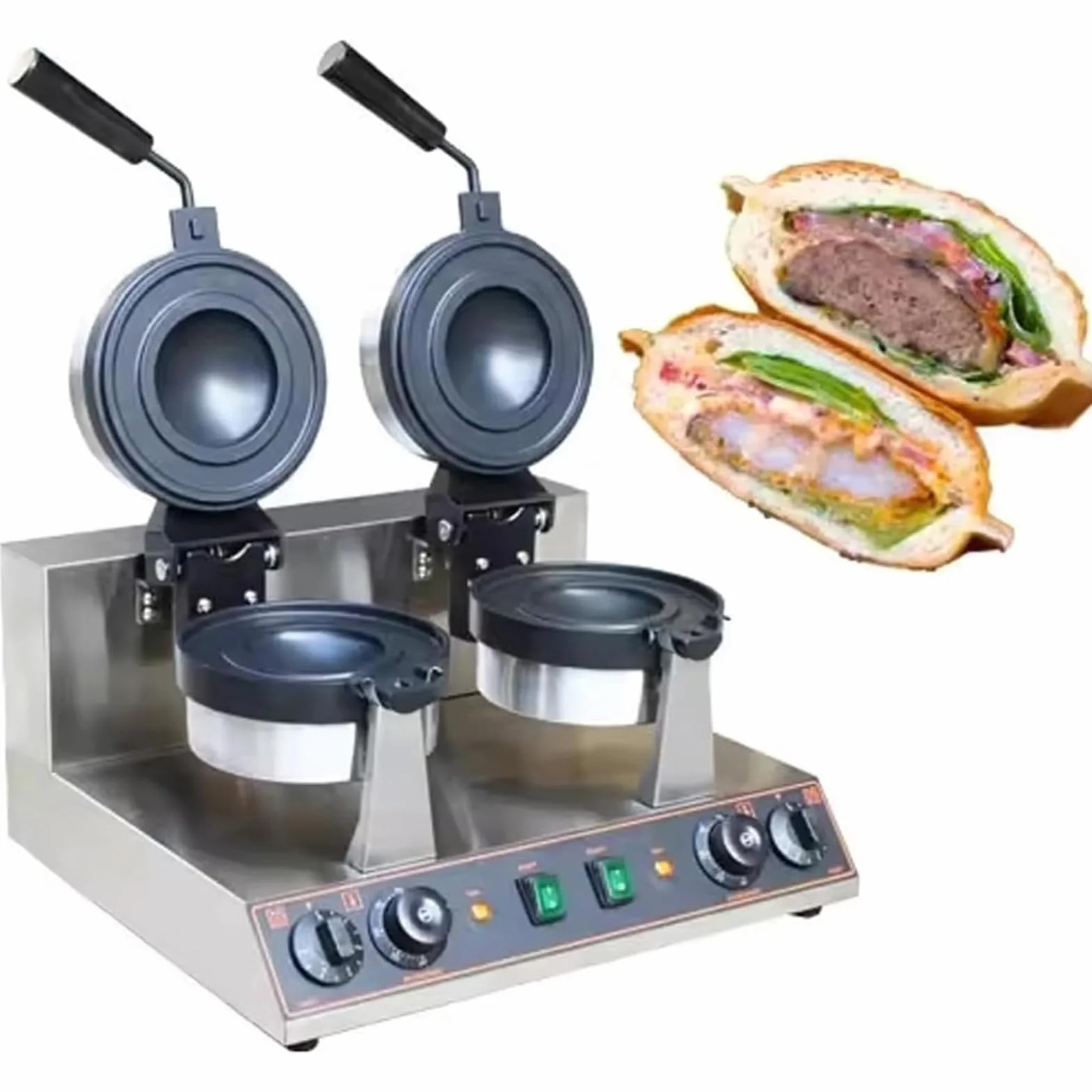 MáQuina Para Hacer Hamburguesas Y SáNdwiches Ufo, Prensa EléCtrica Para Hamburguesas Con Placa Antiadherente Giratoria De 180° - Gofrera - MáQuina Para Hamburguesas(Dual)