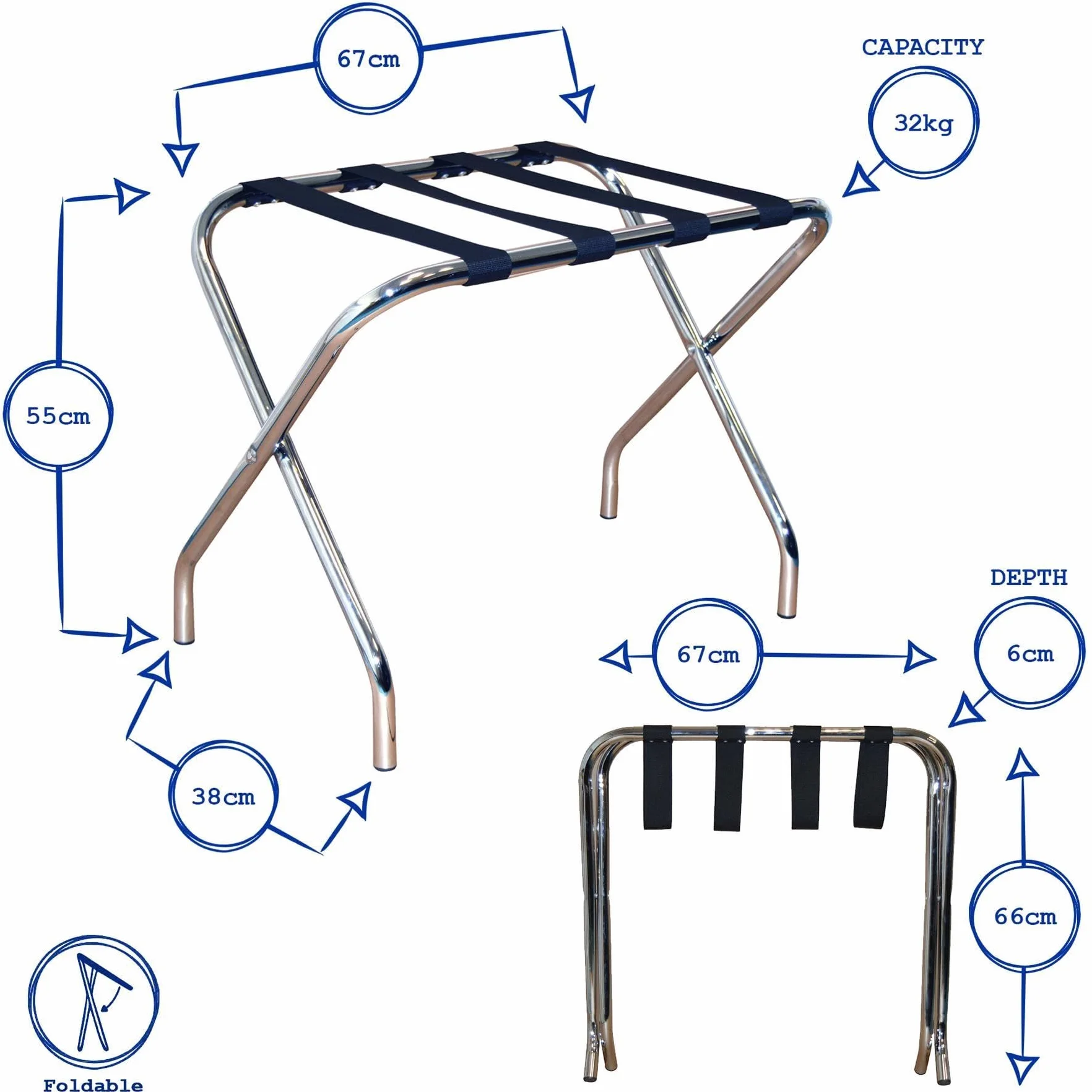 Harbour Housewares Soporte plegable para maletas - Metal - Negro