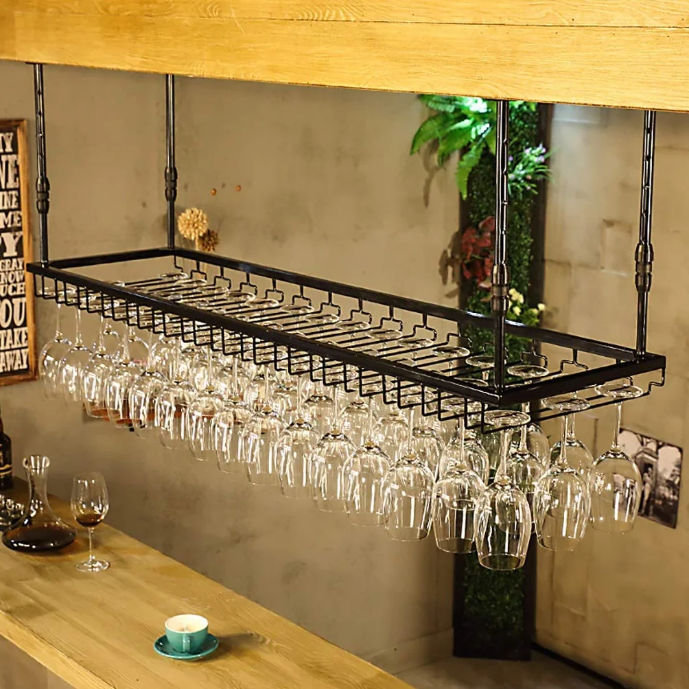 JHGJBJ Soportes para Copas Sostenedor del Vidrio de Vino del cubilete Colgando Estante Bar Escritorio Club (Color : Negro, Tamaño : 120 * 40cm)