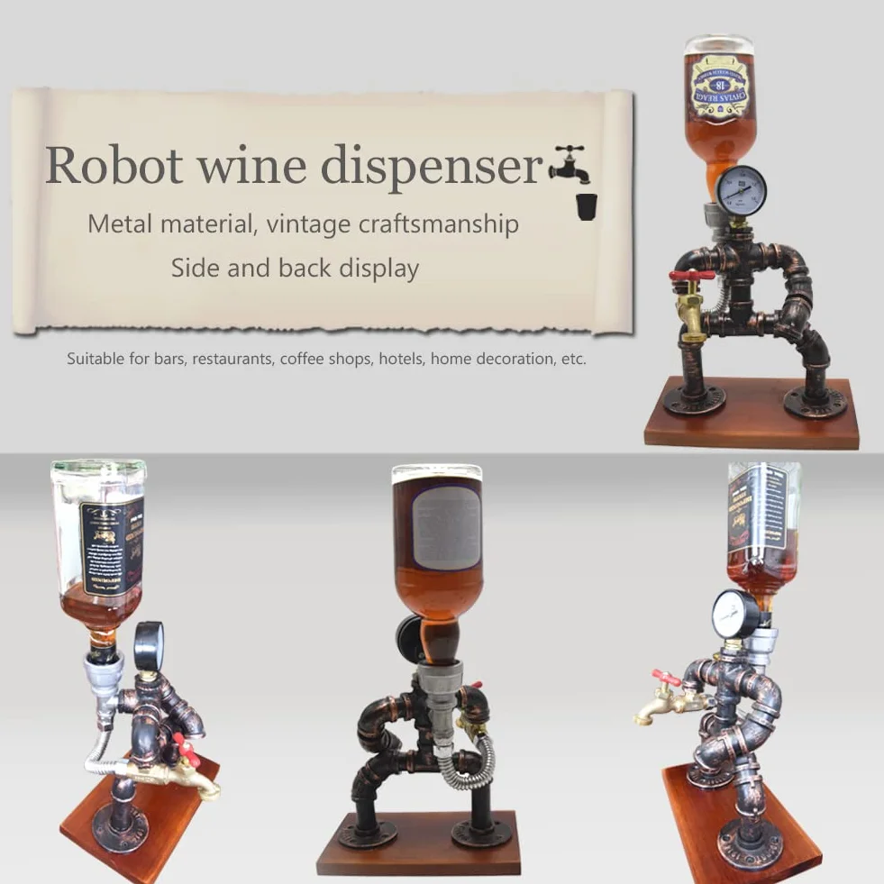 Steampunk - Dispensador de licor para decoración de pipa, soporte industrial para whisky con accesorios de barra de estilo rústico para el hogar, bar, arte