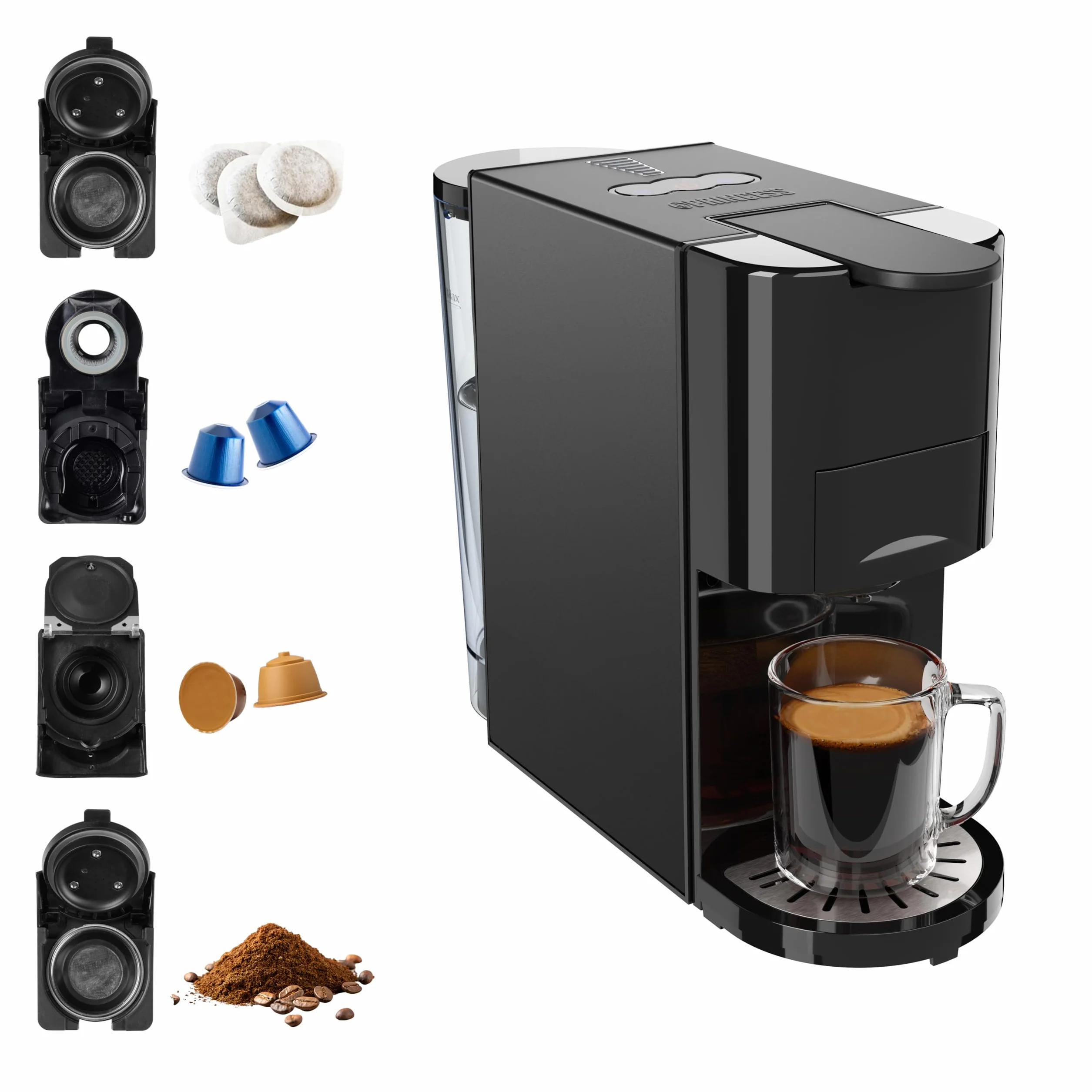 Princess Máquina multicápsula, bomba italiana de 19 bares, depósito de agua de 800 ml, compatibilidad 4 en 1, 1450 W, compatible con Nespresso® y Dolce Gusto®, sin BPA, piezas desmontables, 249454