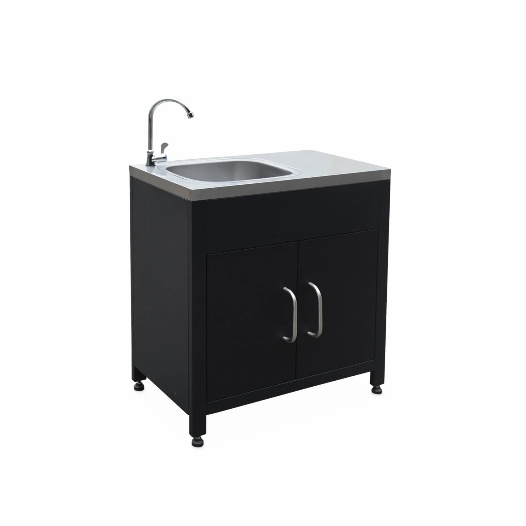 sweeek - Cocina exterior de acero con fregadero de 80cm, Grimaud, Negro, 52.5x80x114 cm