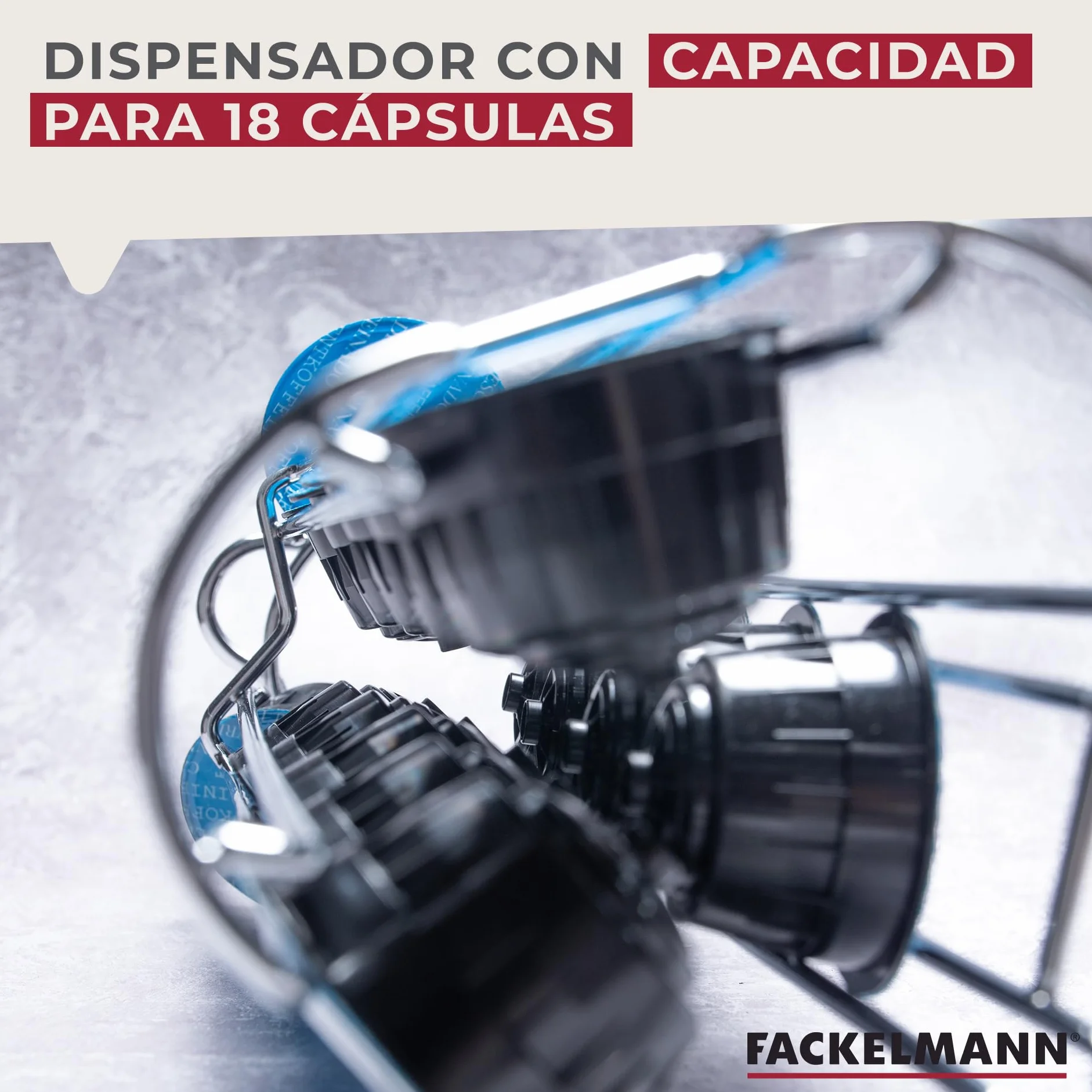Fackelmann Dispensador de Cápsulas de Café Dolce Gusto, Soporte Vertical en Acero Cromado, 18 Cápsulas