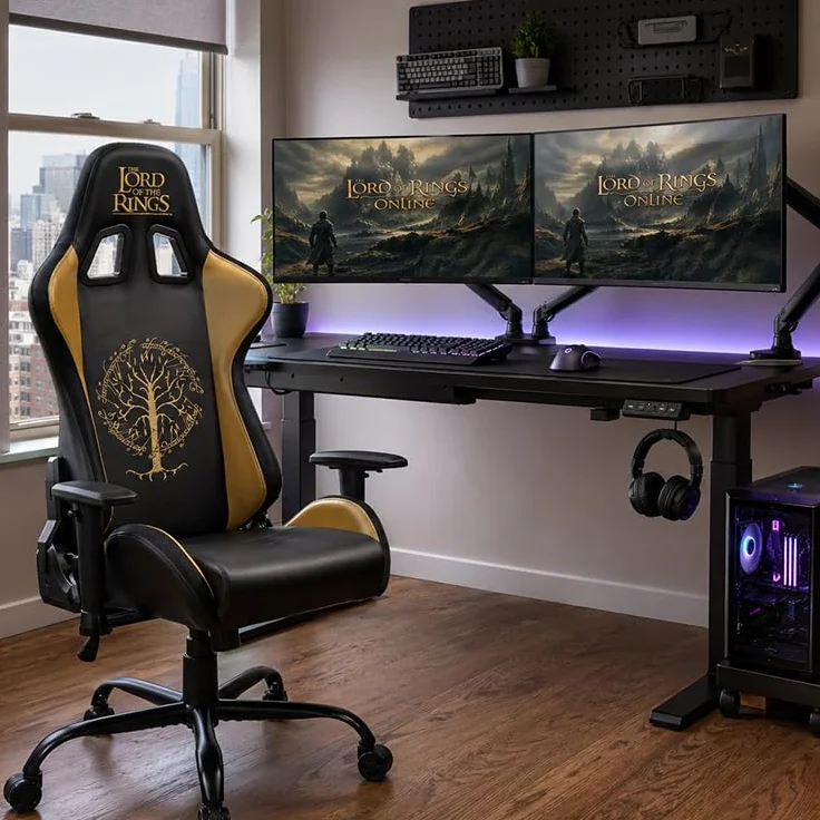 Subsonic - Silla Gaming «El Señor de los Anillos» - Silla de Oficina Ergonómica con Espuma de Alta Densidad, Respaldo Reclinable y Reposabrazos Ajustables en 2D - Altura Regulable – Negro