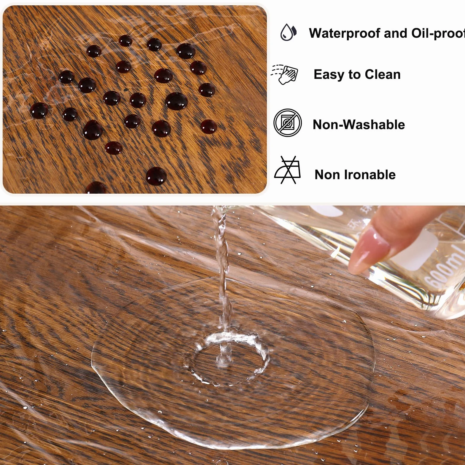 Qubjus Mantel de plástico transparente, impermeable, rectangular, de vinilo, con encaje bordado, para comedor, cocina, bufé, banquetes, fiestas (60 x 98 pulgadas, café)