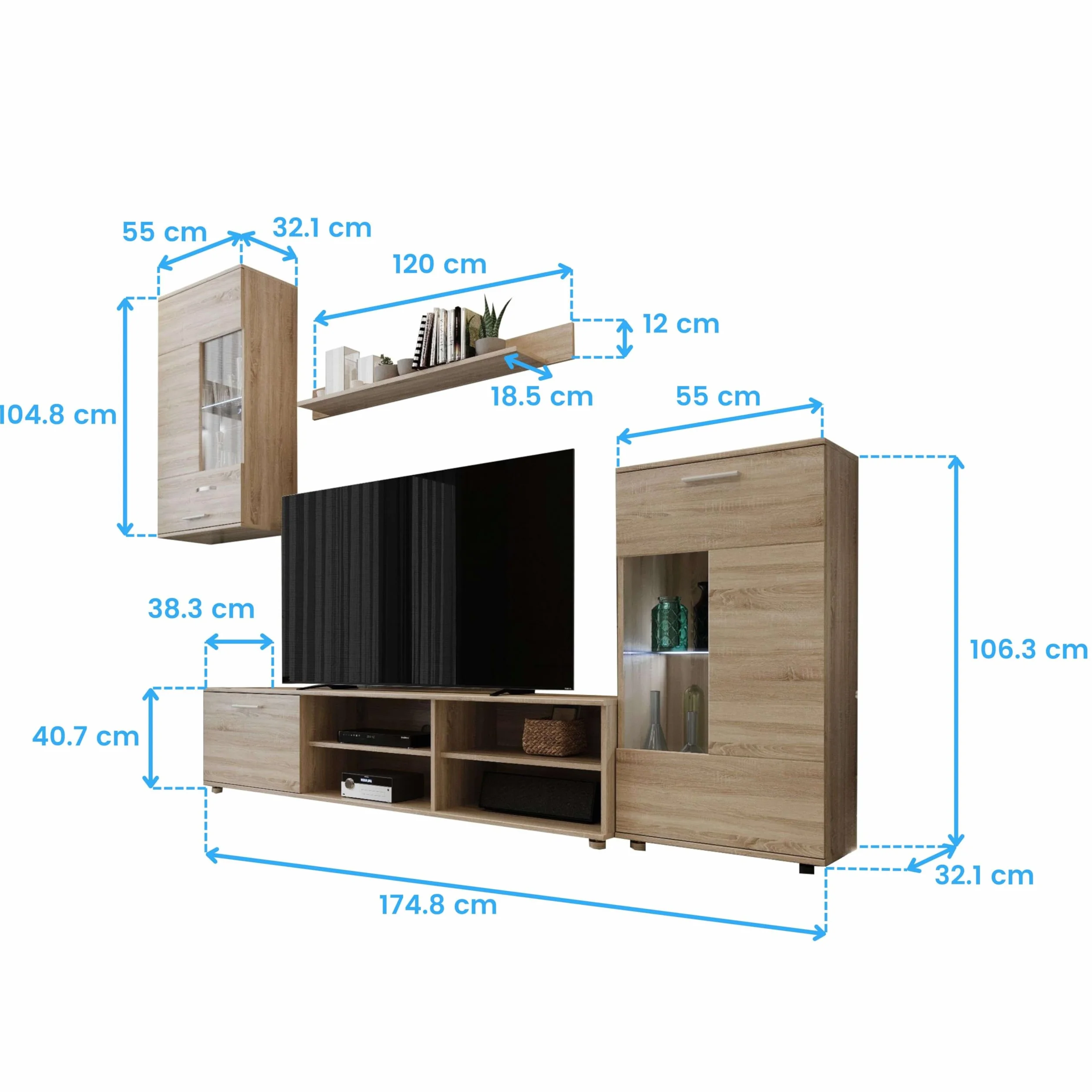 Mueble De Salón En Color Roble Sonoma 230x38,3 cm Moderno