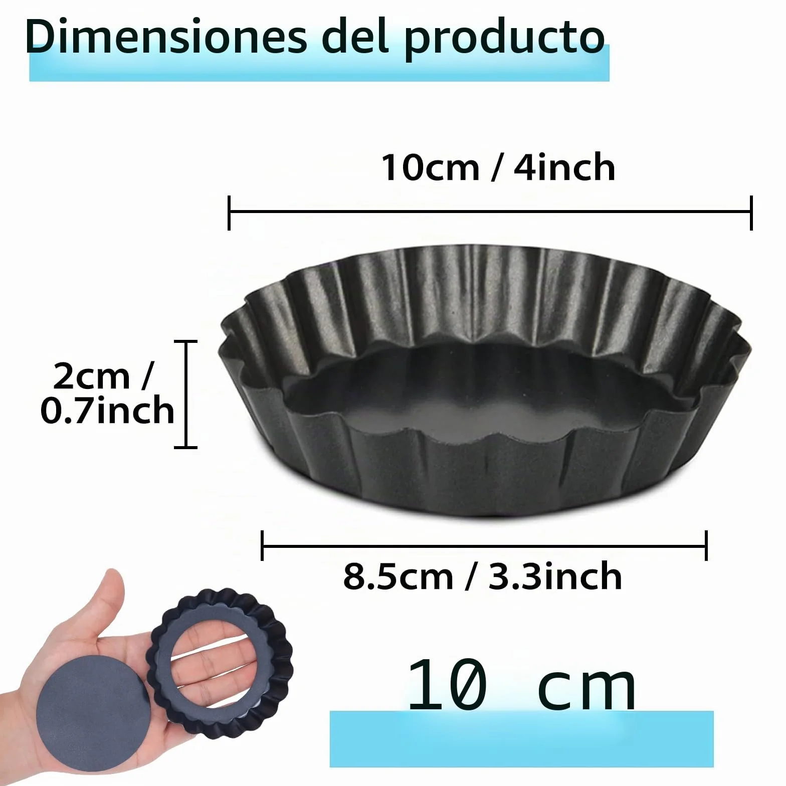 Molde Quiche Desmontable Antiadherente 10 Piezas 4 inch / 10 cm Acero al Carbono
