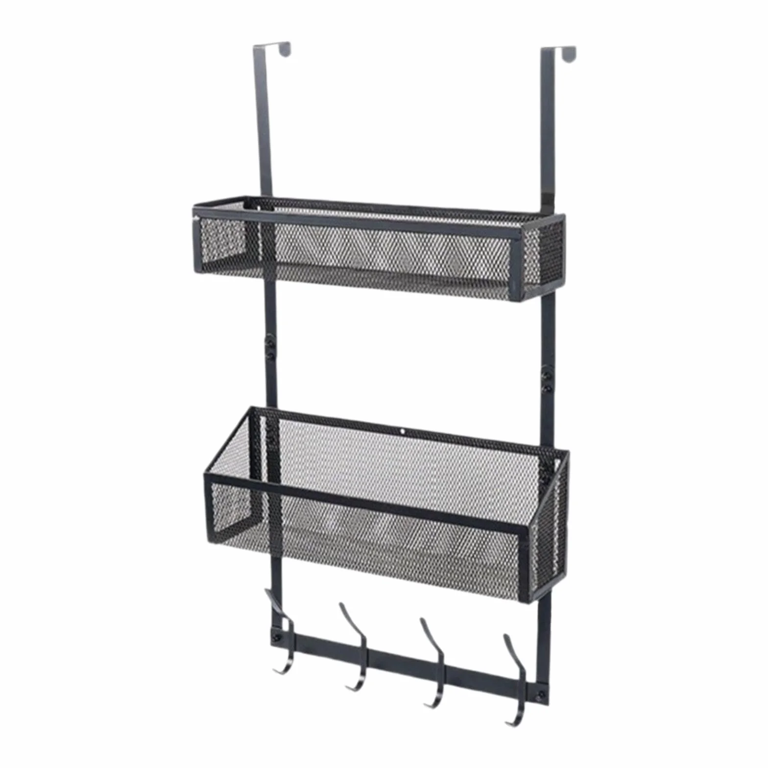 Organizador para Colgar sobre La Puerta con Ganchos, Cesta de Almacenamiento Colgante, Estante Colgante de Metal, Detrás de La Puerta, Material de Hie, Nivel Doble Negro, tal como se describe