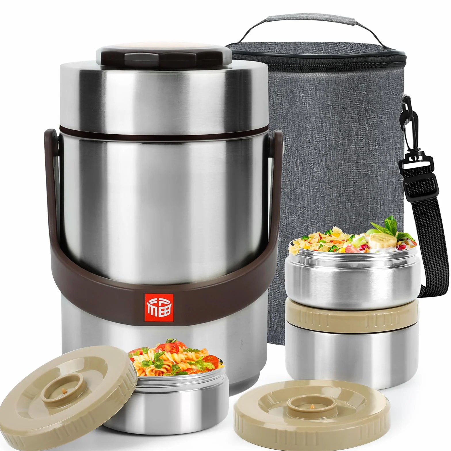 Termo para comida caliente y sopa, 67 onzas, contenedor de alimentos apilable, sellado de 3 capas con bolsa de almuerzo, ideal para comidas diarias de oficina, almuerzos escolares y cenas al aire