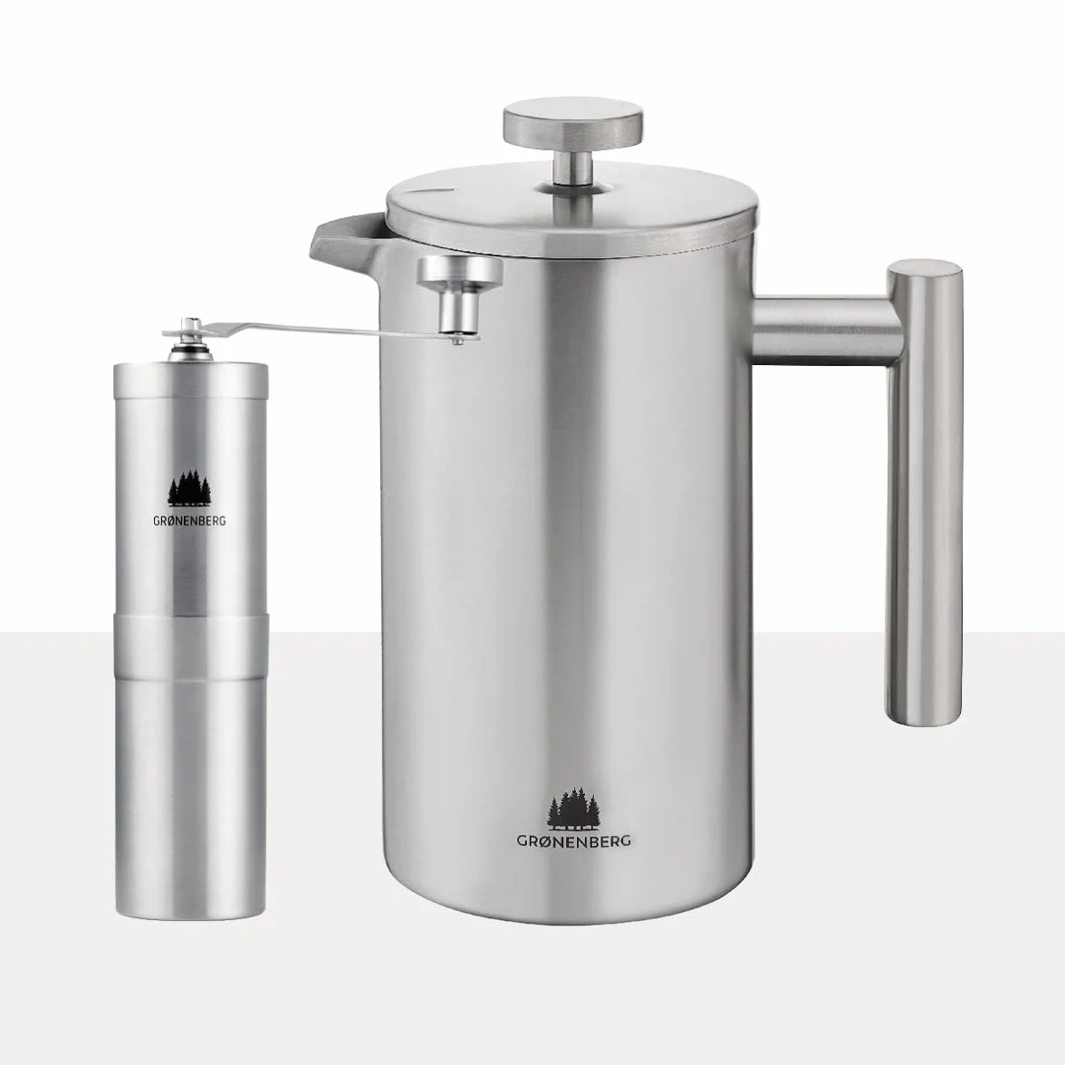 Groenenberg Pack ahorro 1 | Cafetera francesa 350ml + Molinillo de café manual | Prensa francesa (acero inox) con filtros de repuesto