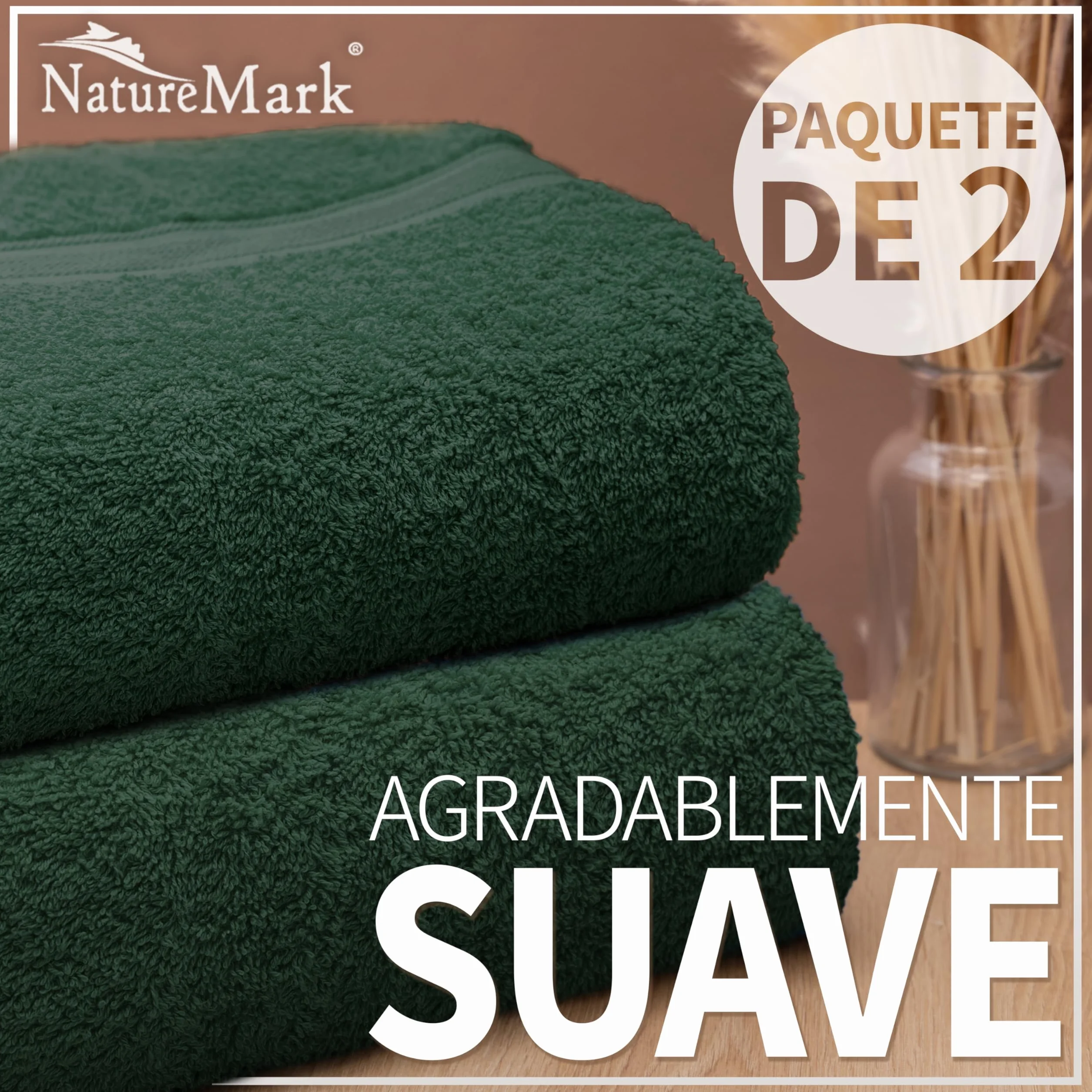 NatureMark Toallas de baño 70 x 140 cm Paquete doble Verde Oscuro
