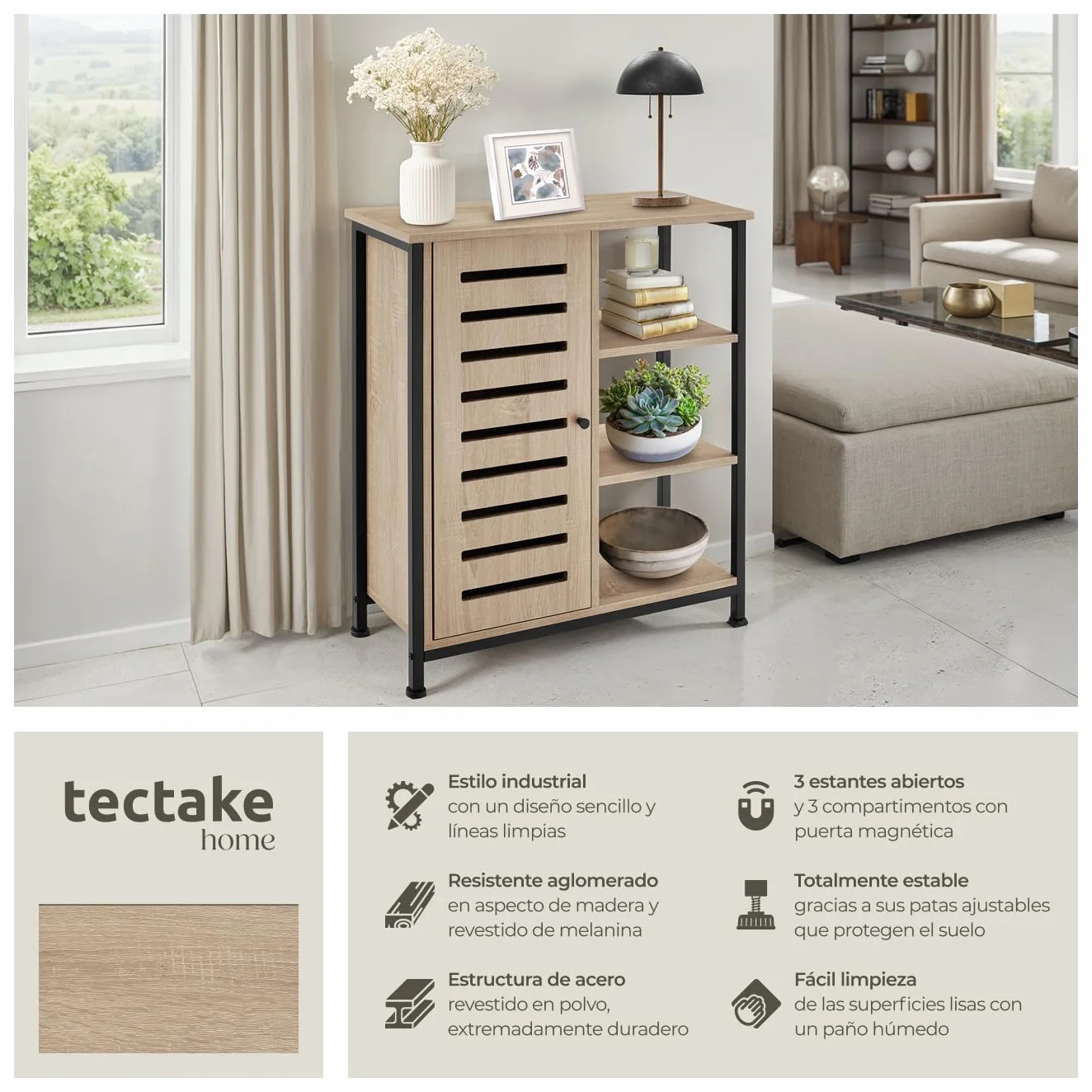 Aparador Estilo Industrial con Armario 71 x 32 x 82 cm Madera Roble Sonoma Puerta Izquierda