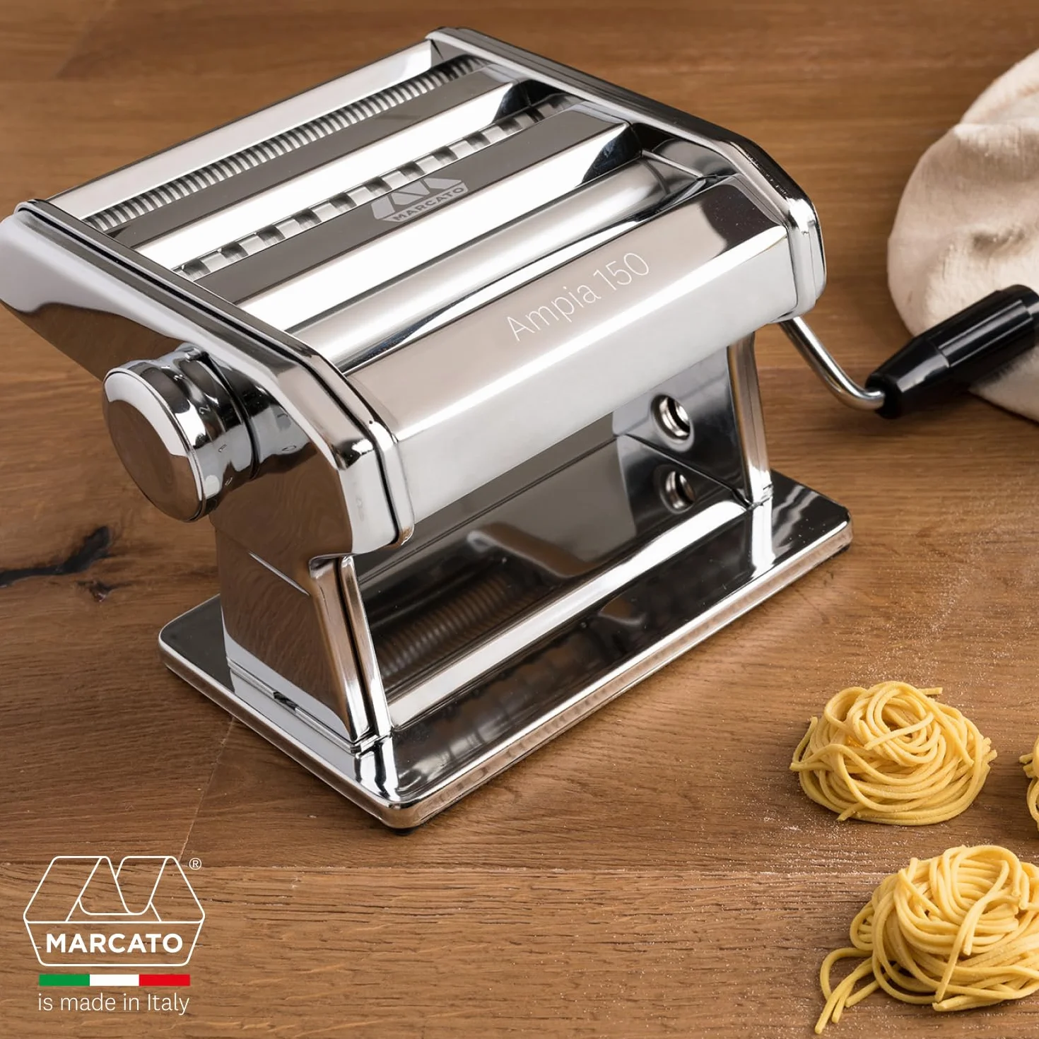 Marcato Ampia 150, Máquina para Pasta, Acero Cromado, Ancho 150 cm, 3 Accesorios Incluidos