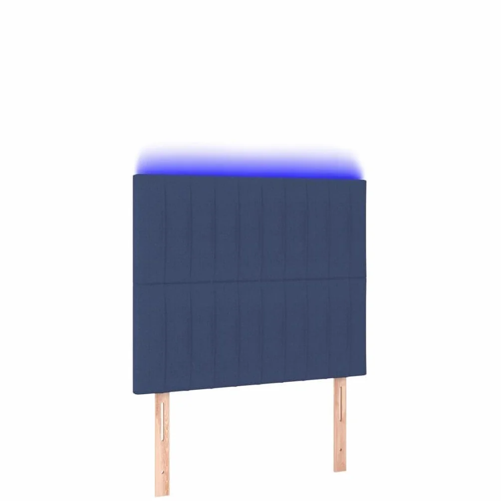 Cabecero de cama LED de tela azul, 90 x 5 x 118/128 cm, altura regulable, con LED de colores y estructura robusta de madera, diseño moderno para jóvenes y dormitorios